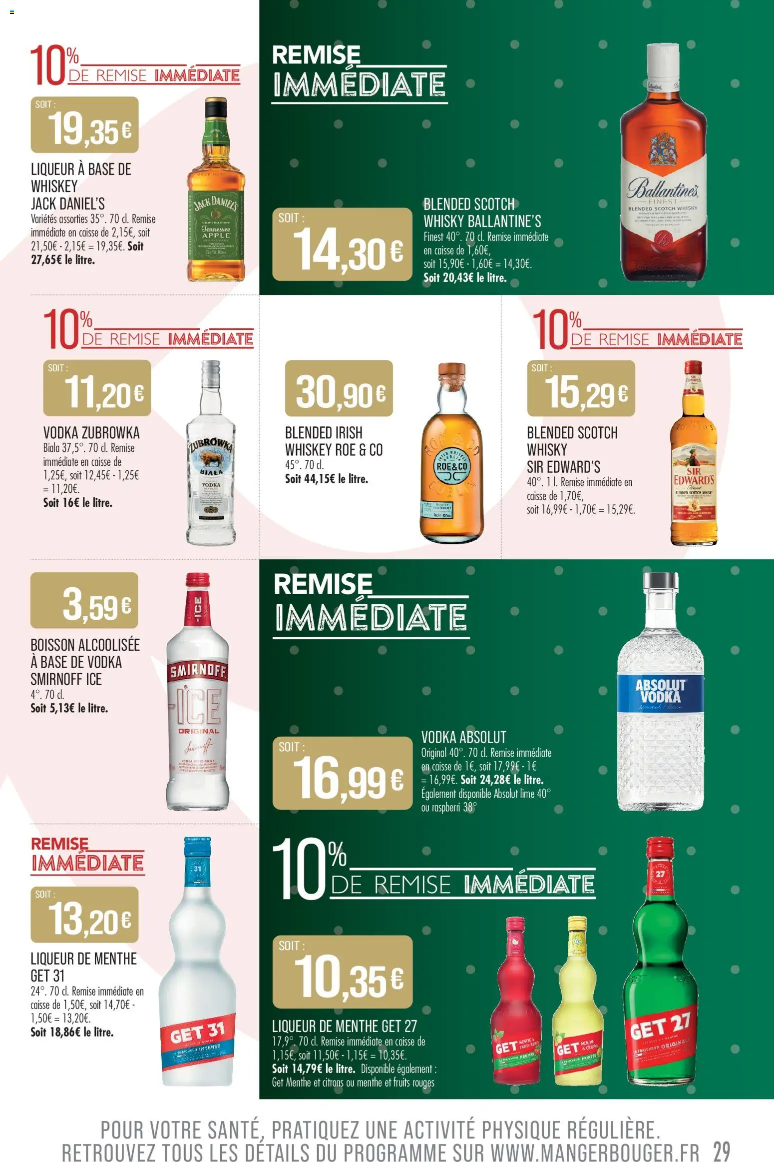 {H1} | Page: 29 | Produits: Vodka, Whisky, Liqueur de Menthe, Liqueur