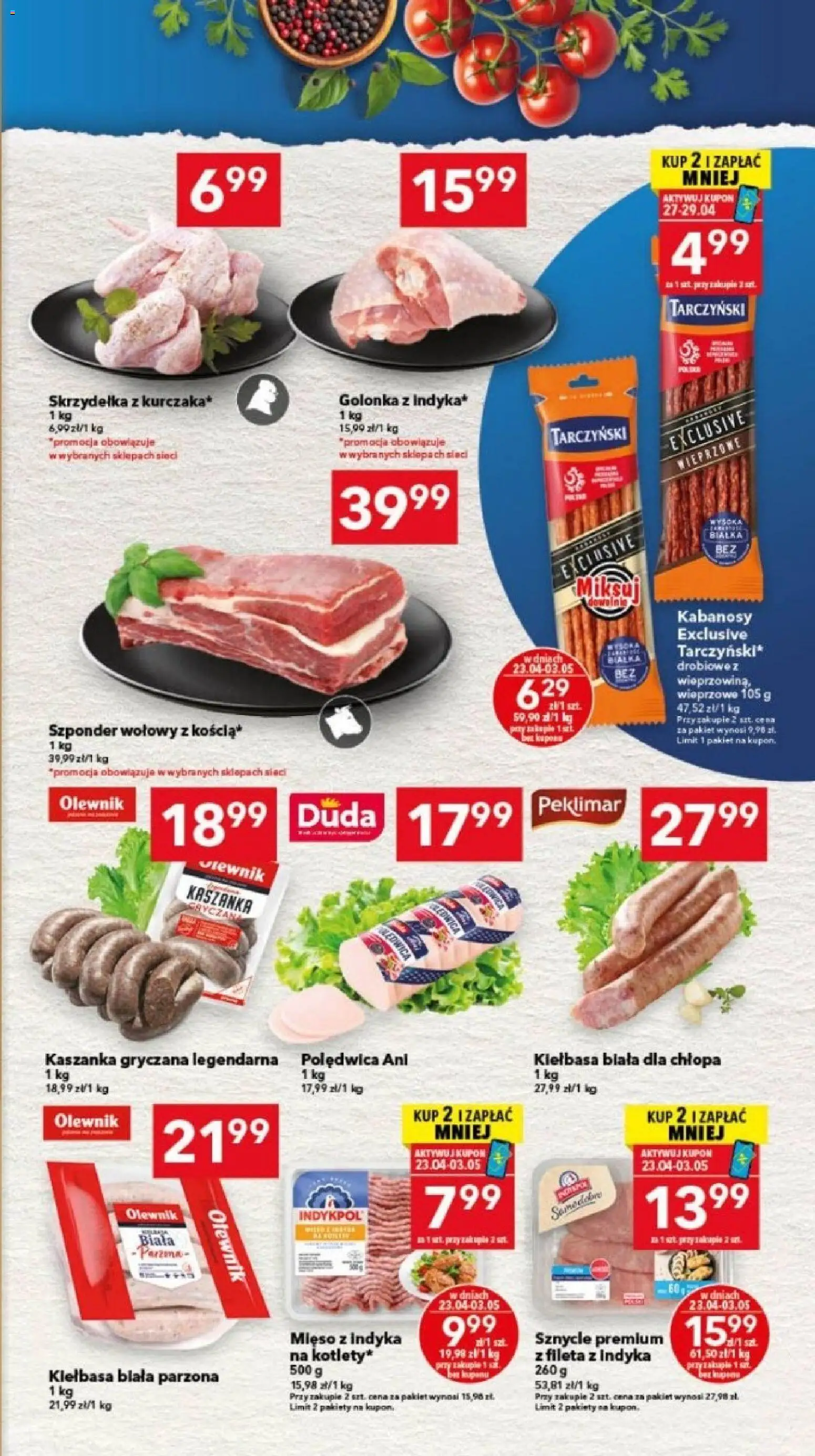 Lewiatan gazetka - Bydgoszcz od 23.04.2026 | Strona: 7 | Produkty: Kiełbasa, Kabanosy, Mięso z indyka, Kaszanka