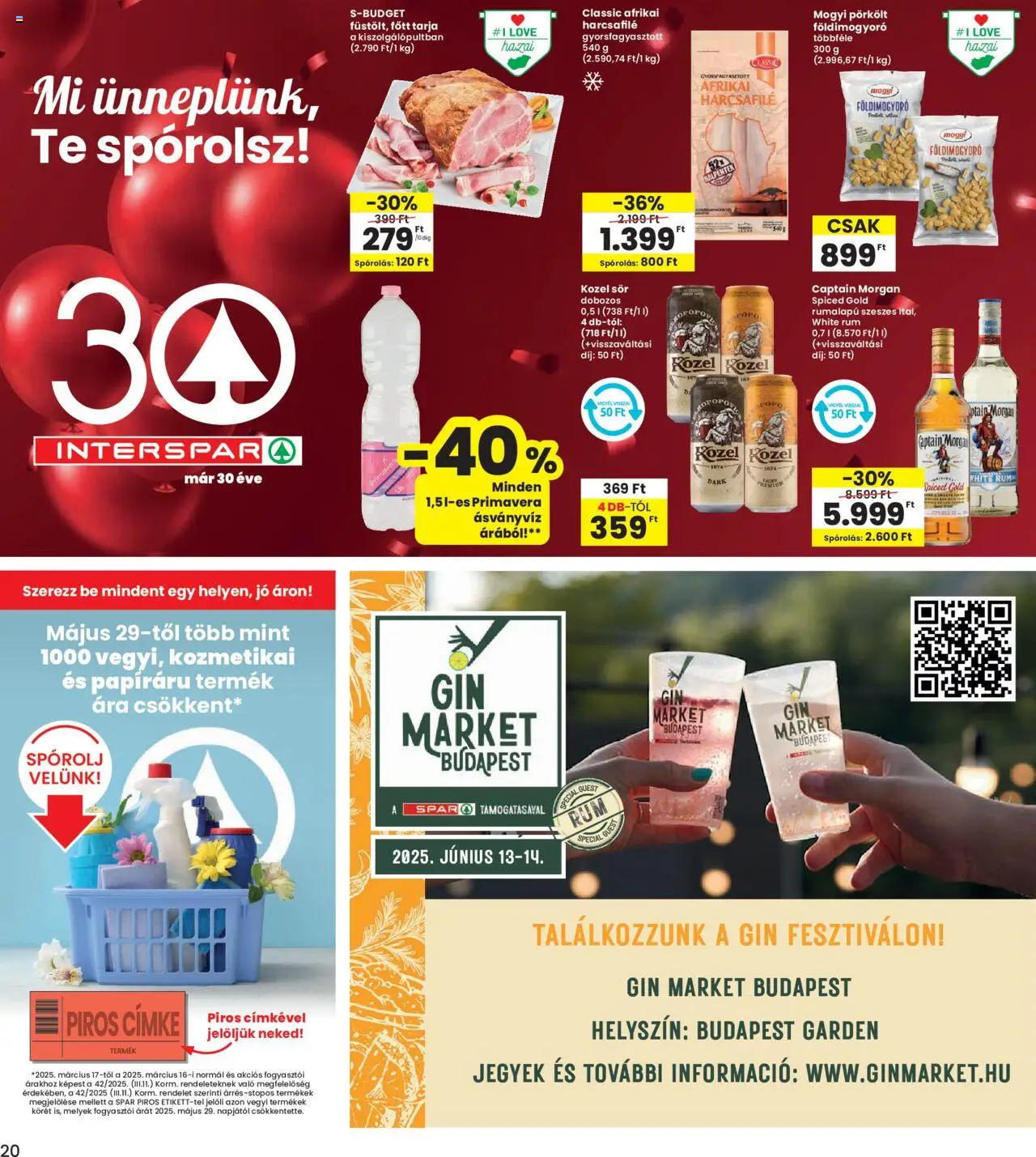 Interspar akciós ujság - amely érvényes a következő dátumtól: 29.05.2025 | Oldal: 20 | Termékek: Afrikai harcsafilé, Captain morgan, Sör, Földimogyoró