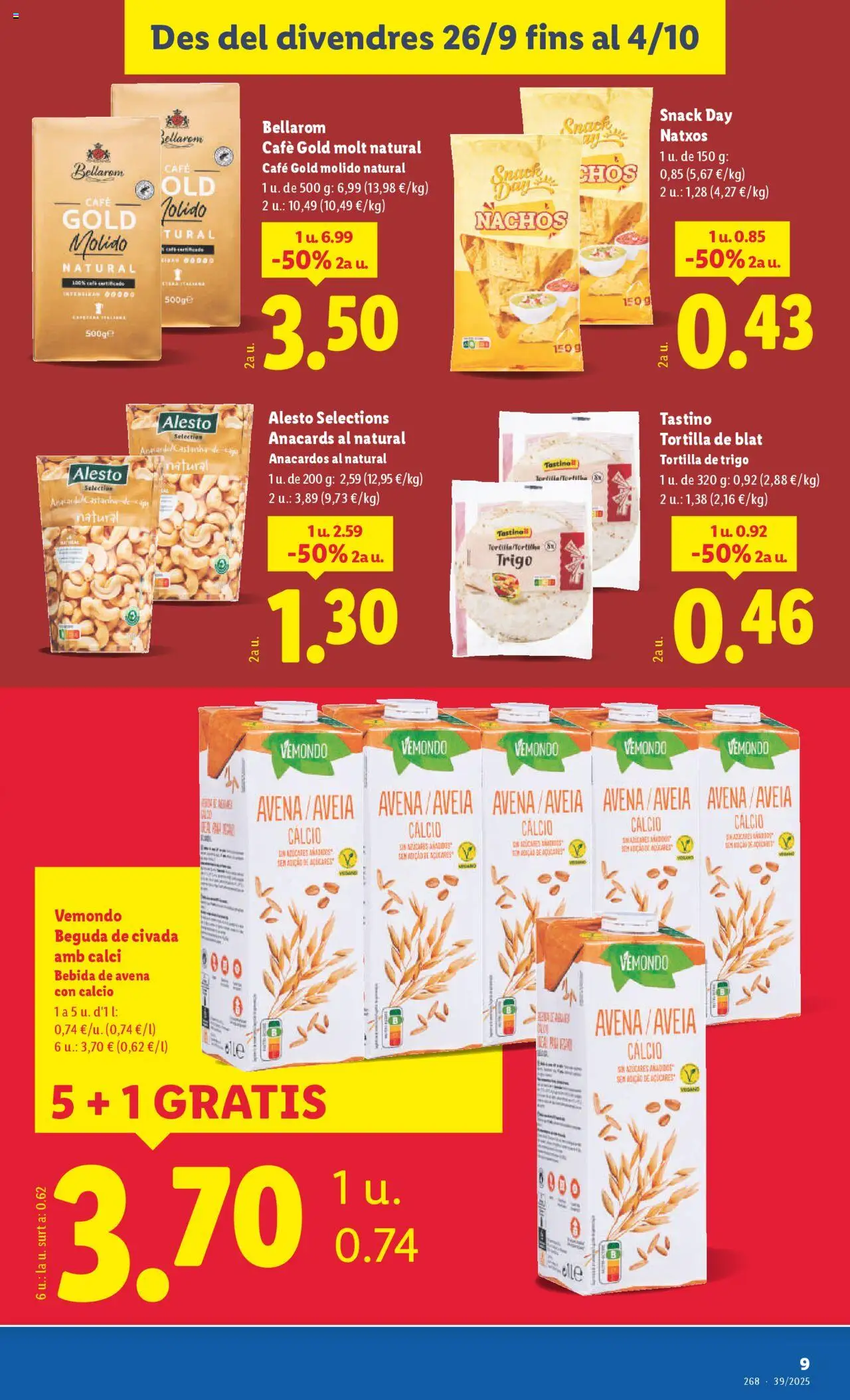 Lidl - Manresa │ válido desde el 26.09.2025 | Página: 9 | Productos: Καλτσάκια μισά, Café, Bebida de avena