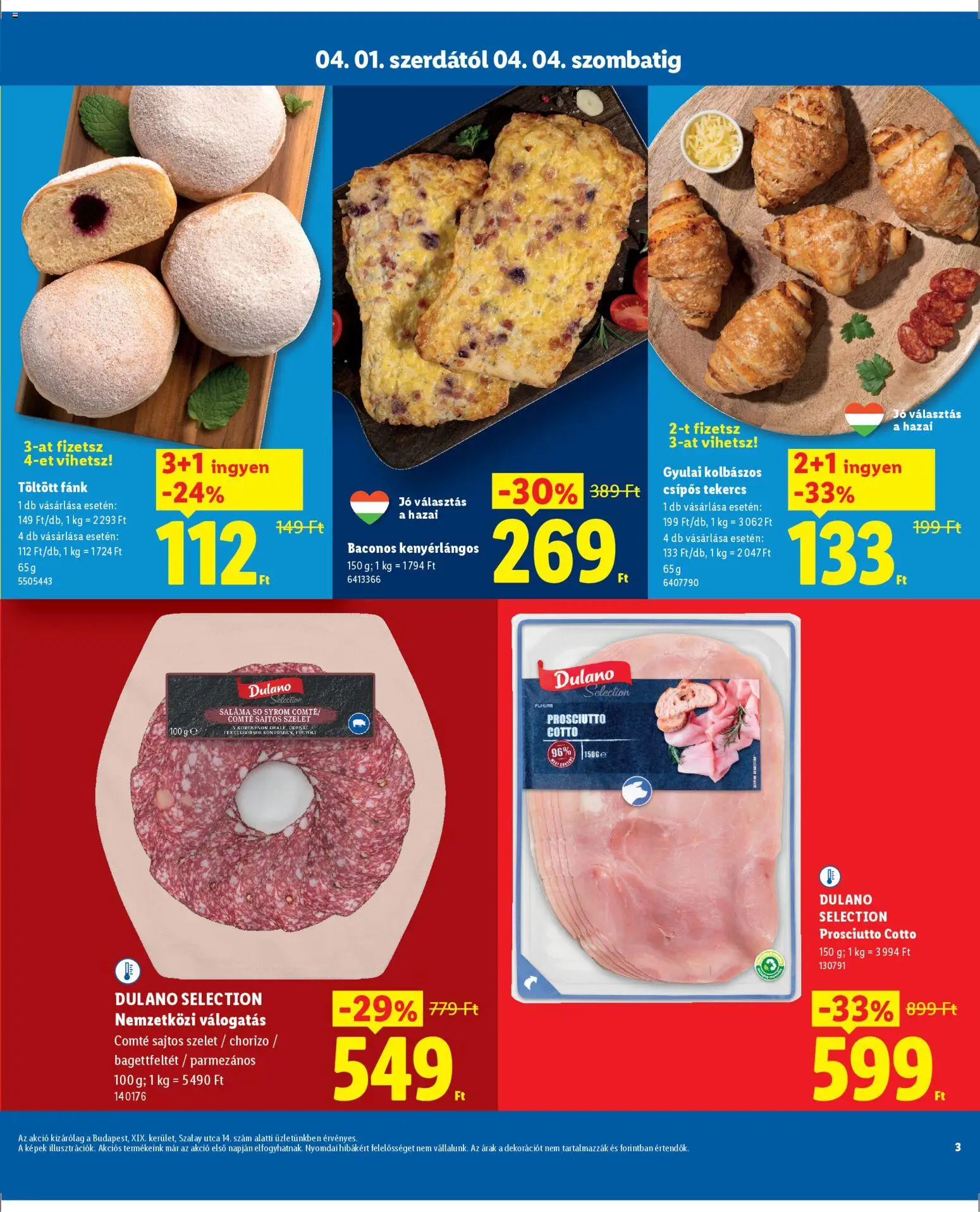 Lidl akciós ujság - amely érvényes a következő dátumtól: 01.04.2026 | Oldal: 3 | Termékek: Fánk, Bacon, Chorizo, Só