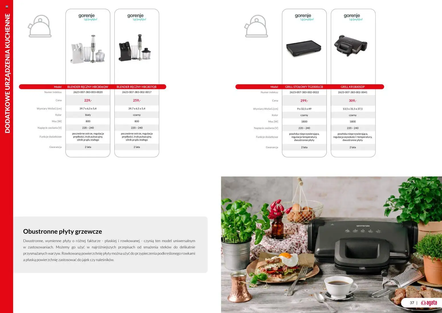 Salony Agata Gazetka - Gorenje od 05.12.2025 | Strona: 19 | Produkty: Blender ręczny, Grill, Plyty, Blender
