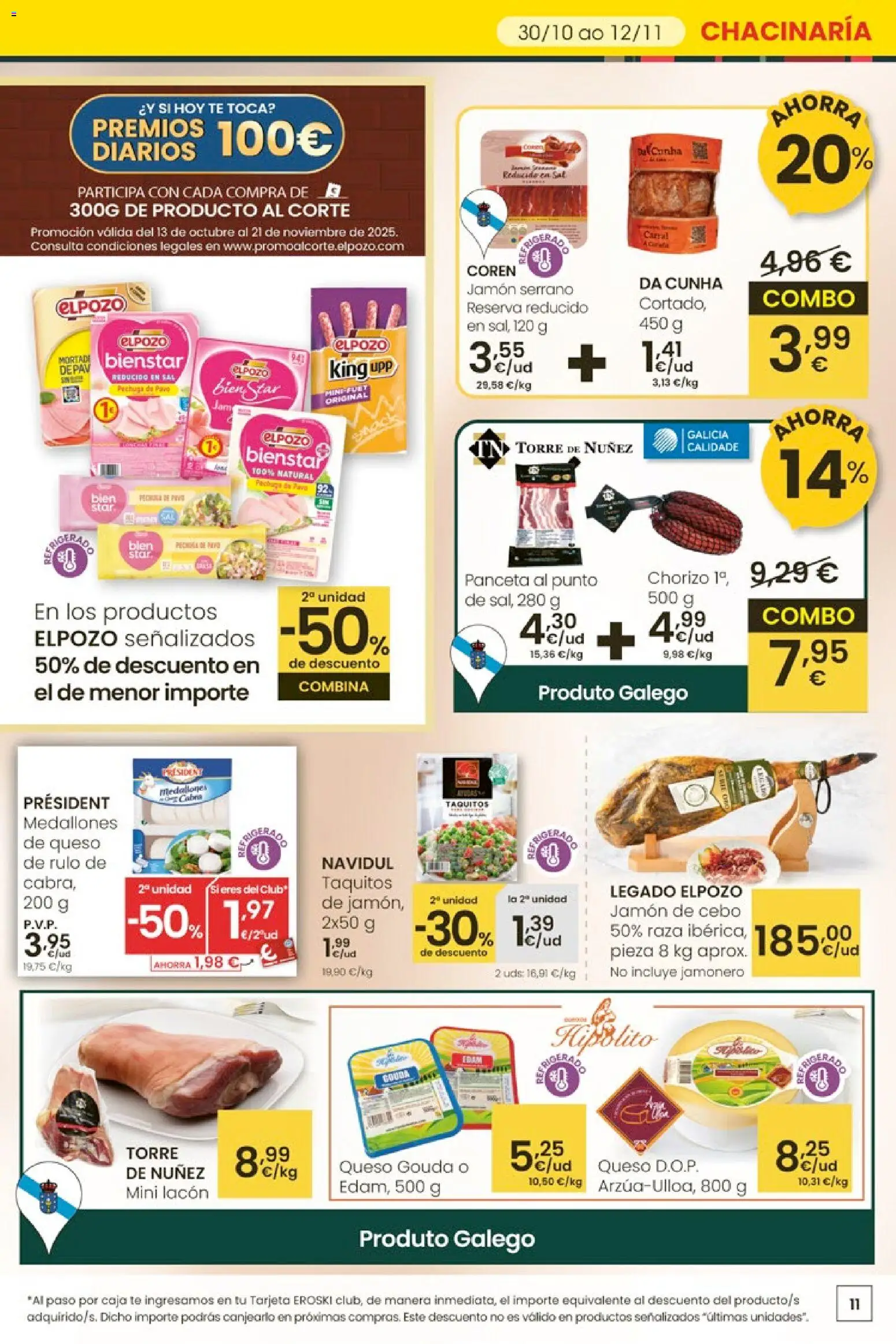 Eroski - Oferta 3x2 │ válido desde el 30.10.2025 | Página: 11 | Productos: Queso, Ηλεκτρικός φούρνος, Jamón, Caja