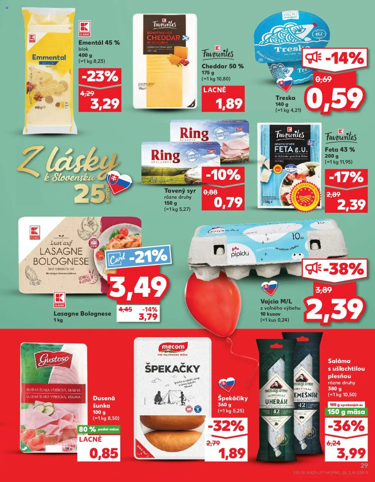 Nové Kaufland akcie – leták je platný od 22.05.2025 | Strana: 29 | Produkty: Syr, Vajcia, Feta, Treska