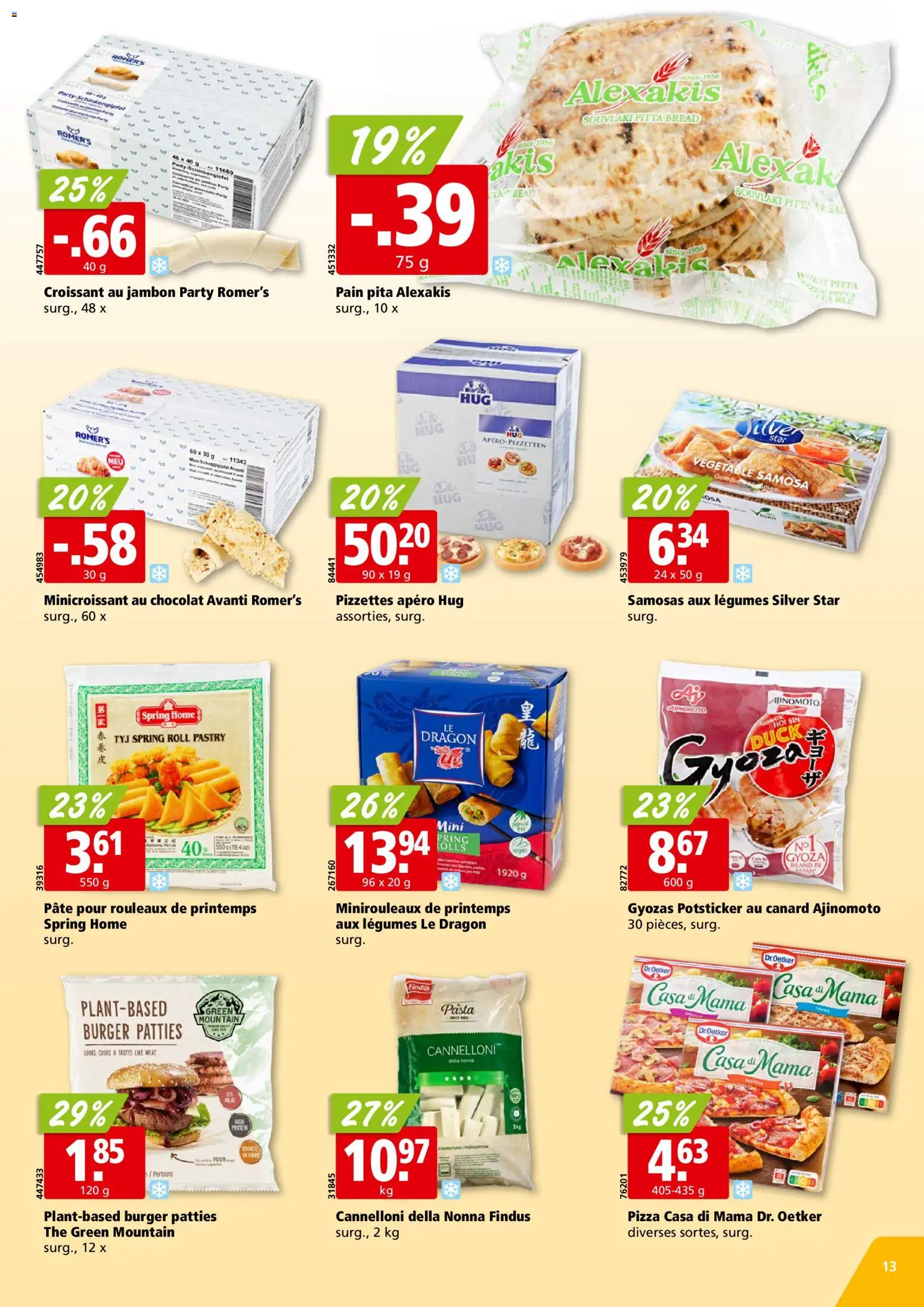 Aligro Aktionen Chavannes, Matran, Genève, Sion – gültig ab 16.02.2026 | Seite: 13 | Produkte: Burger, Pizza, Gemüse, Pasta