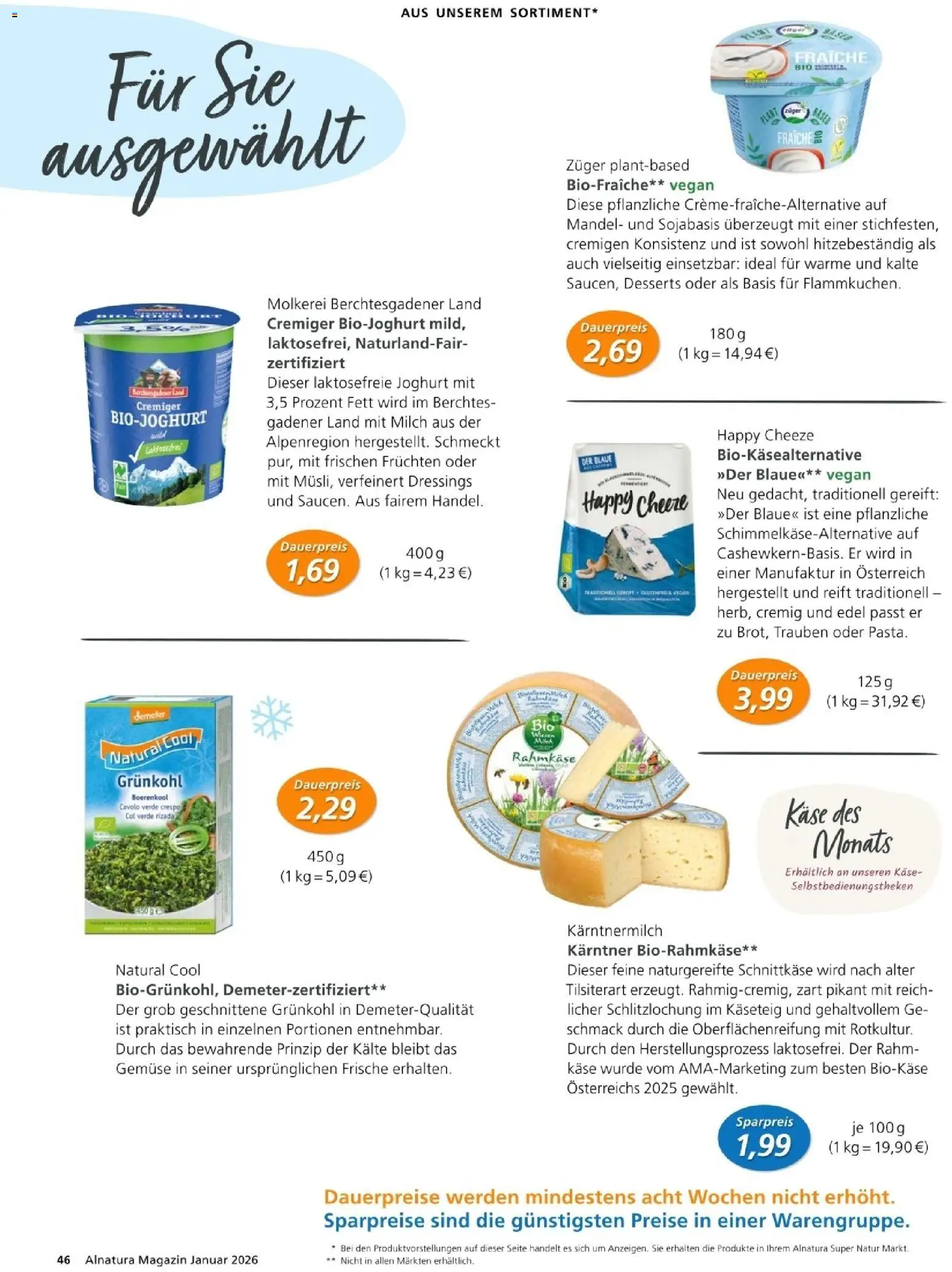 Alnatura Prospekt – gültig ab 01.01.2026 | Seite: 46 | Produkte: Milch, Käse, Trauben, Gemüse