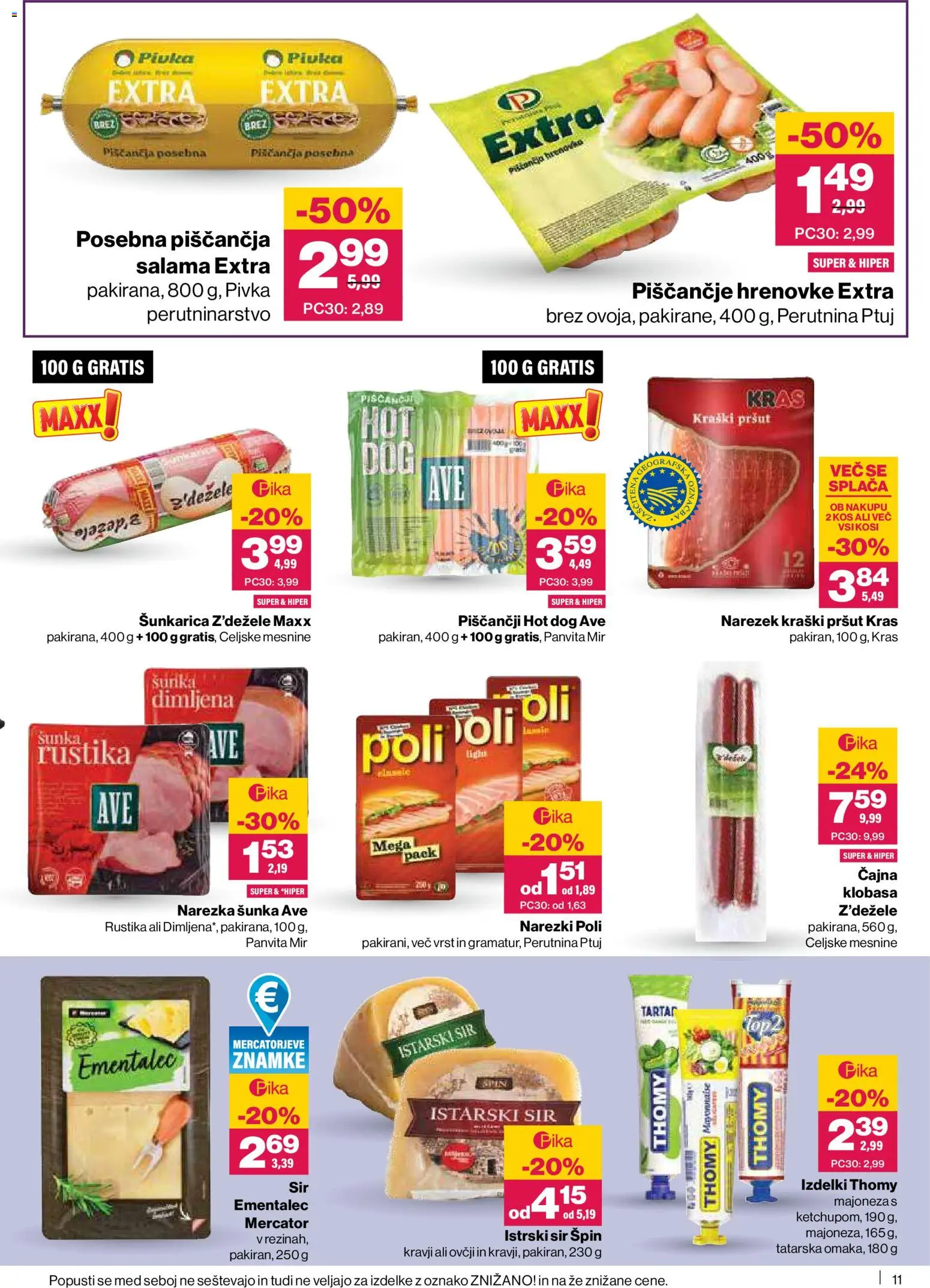Novi Mercator katalog ponudbe – veljaven od 02.04.2026 | Stran: 11 | Izdelki: Hrenovke, Ementalec, Sir, Majoneza