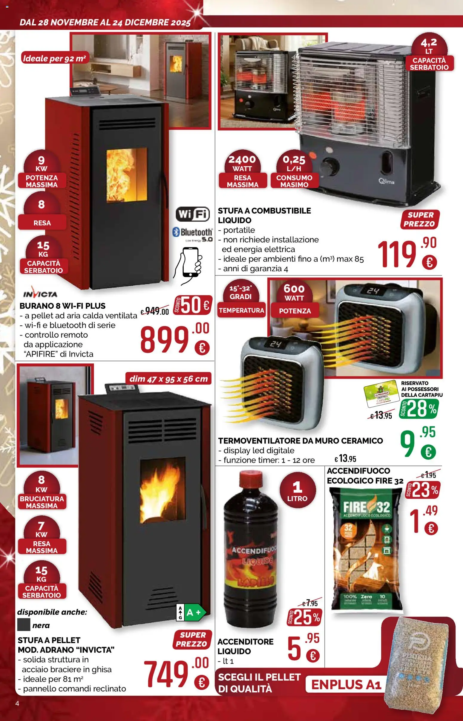 Volantino La Prealpina del 28.11.2025 | Pagina: 4 | Prodotti: Pellet, Stufa a pellet, Stufa