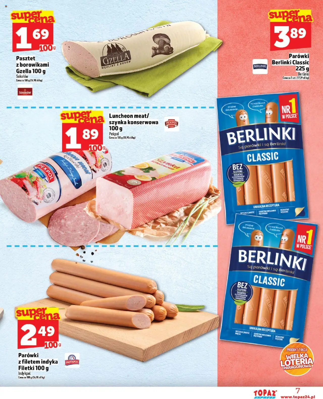 Topaz Gazetka - Express od 21.08.2025 | Strona: 7 | Produkty: Parówki, Szynka, Bułka, Wędliny