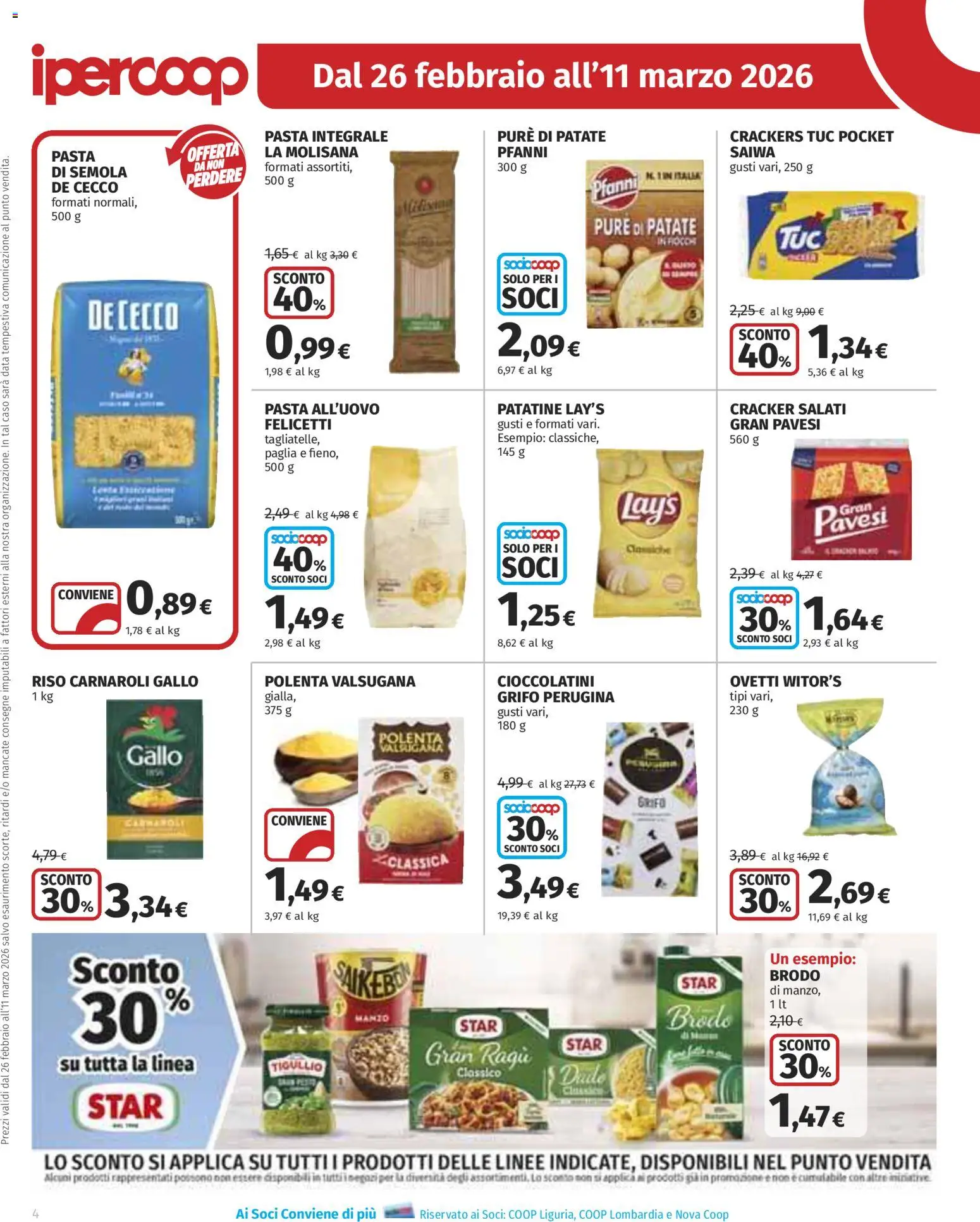 Volantino Ipercoop del 26.02.2026 | Pagina: 4 | Prodotti: Riso Carnaroli, Patatine, Pasta, Crackers