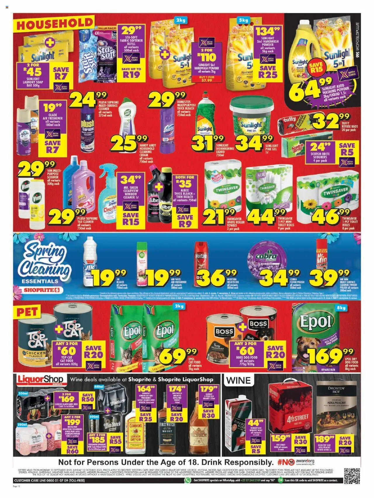 New Shoprite catalogue – valid from 22.09.2025 | Page: 12 | Products: Air freshener, Powder, Refuse bags, Cat food