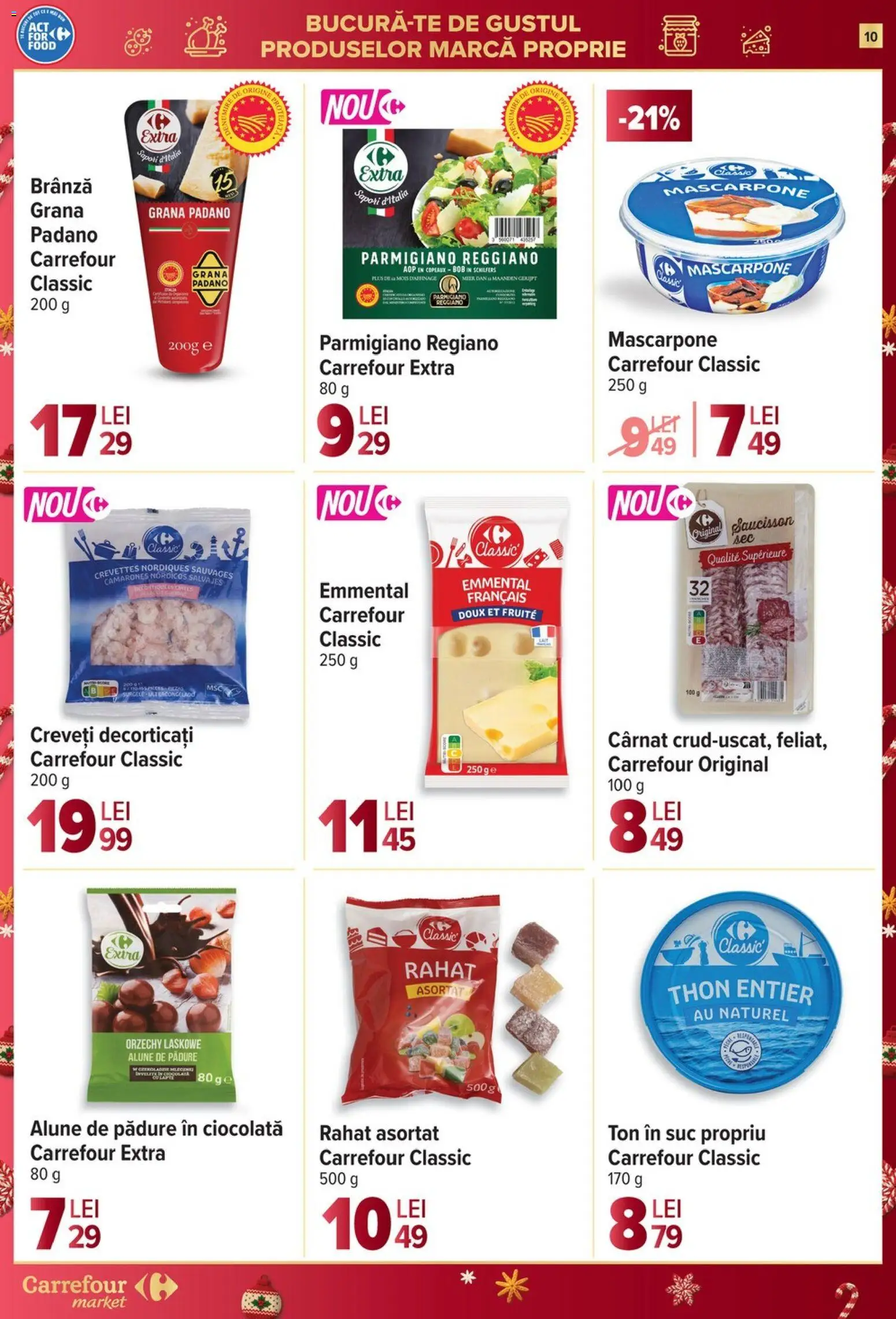 Noul catalog Carrefour – valabil de la 27.12.2025 | Pagină: 10 | Produse: Alune, Brânză, Ciocolată, Suc