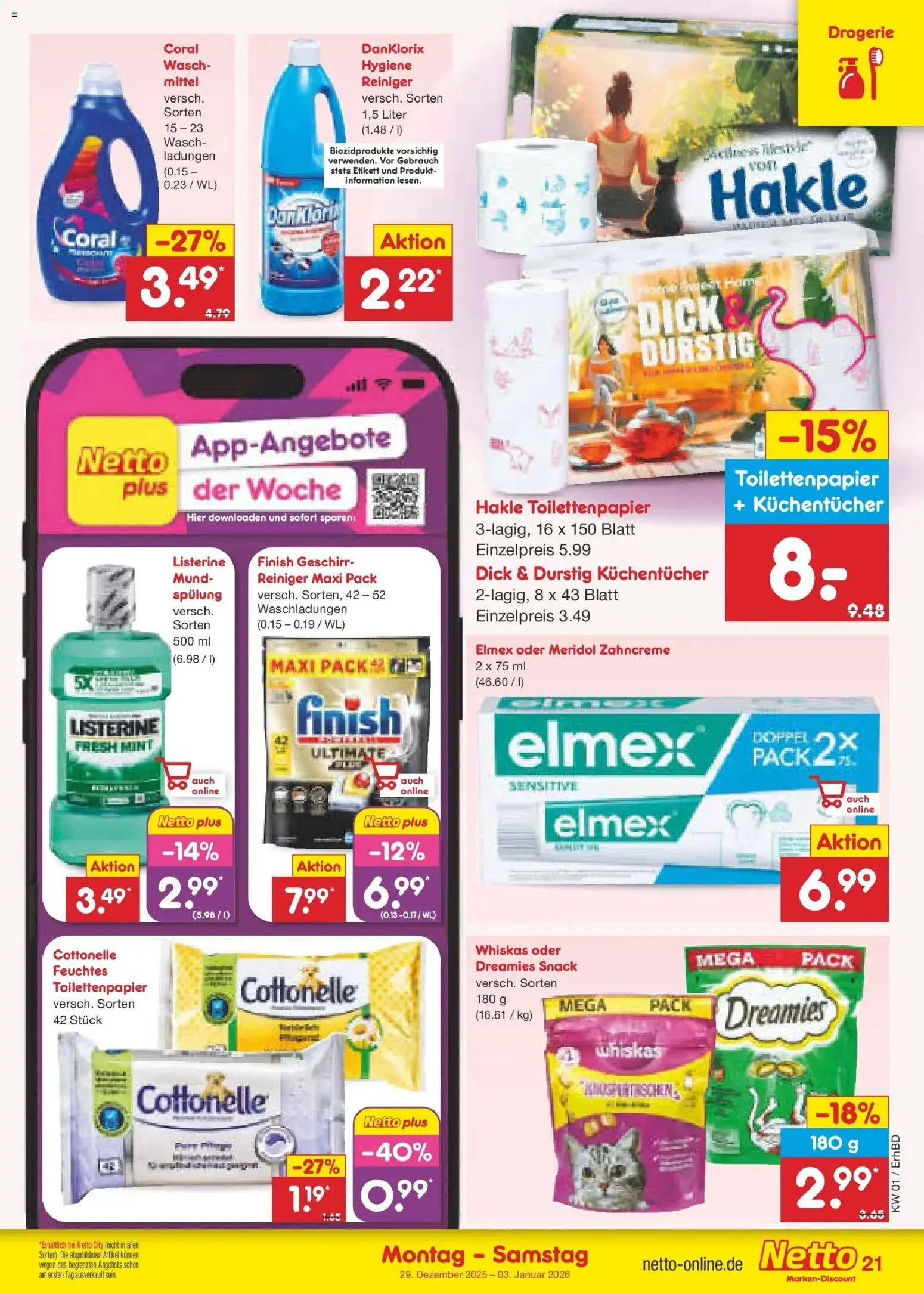 Netto Marken-Discount prospekt Ergolding	 – gültig ab 28.12.2025 | Seite: 22 | Produkte: Coral, Finish, Whiskas, Toilettenpapier