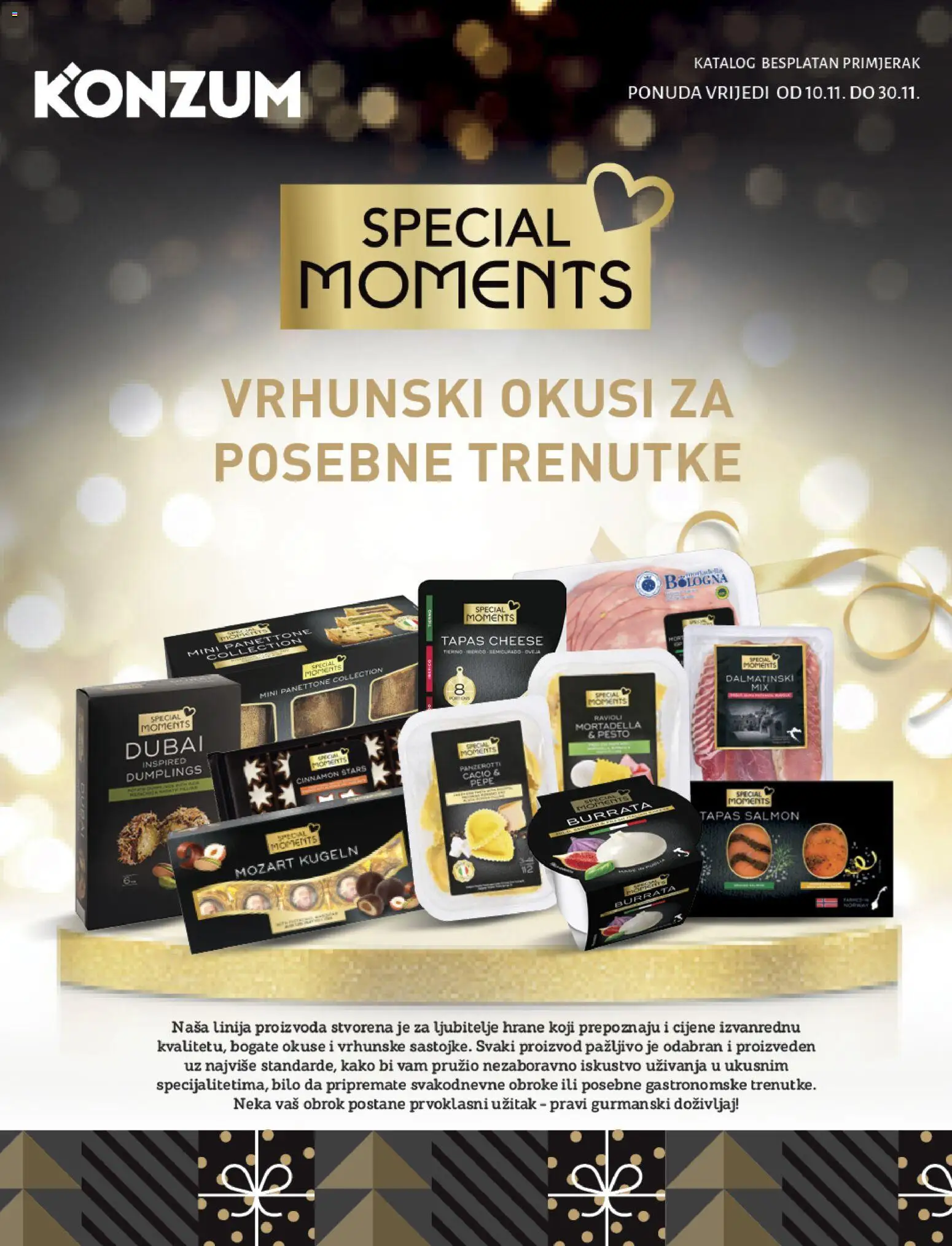 Konzum HR akciós ujság - amely érvényes a következő dátumtól: 10.11.2025 | Oldal: 1 | Termékek: Pesto, Panettone, Burrata, Mortadella
