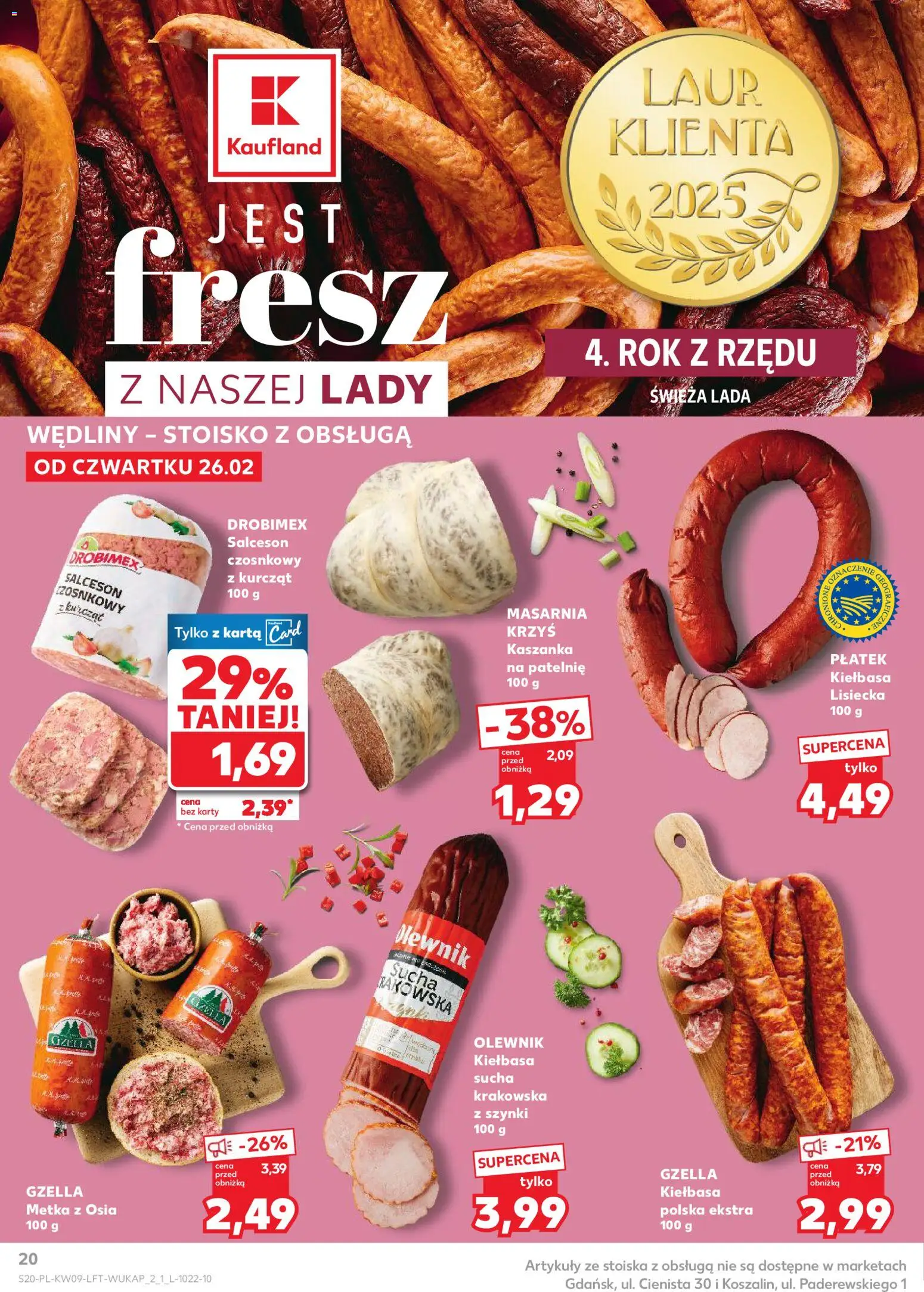 Kaufland gazetka od 26.02.2026 | Strona: 20 | Produkty: Kiełbasa, Karta, Kaszanka, Wędliny