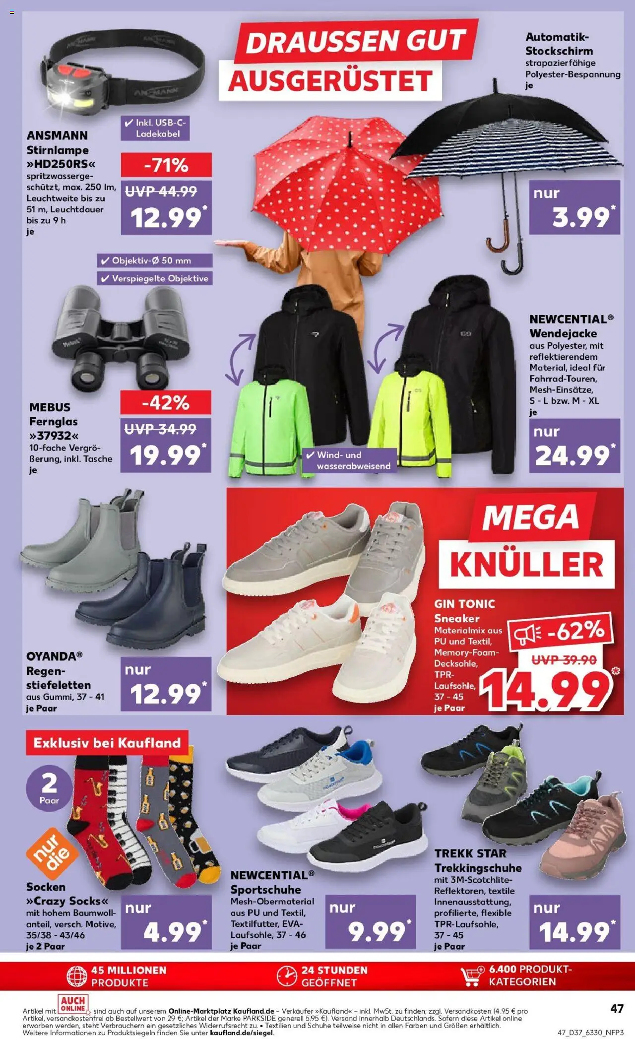 Kaufland prospekt Bremerhaven	 – gültig ab 14.09.2025 | Seite: 47 | Produkte: Tasche, Stirnlampe, Ladekabel, Socken