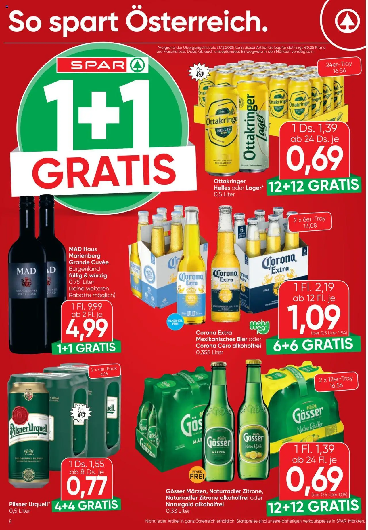 Spar Flugblatt gültig ab 28.08.2025 | Seite: 8 | Produkte: Zitrone, Bier