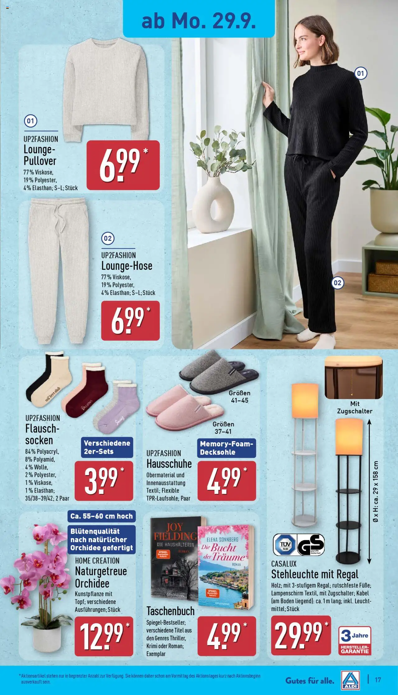 Aldi Prospekt 	 – gültig ab 29.09.2025 | Seite: 17 | Produkte: Up2fashion, Regal, Lampenschirm, Hausschuhe