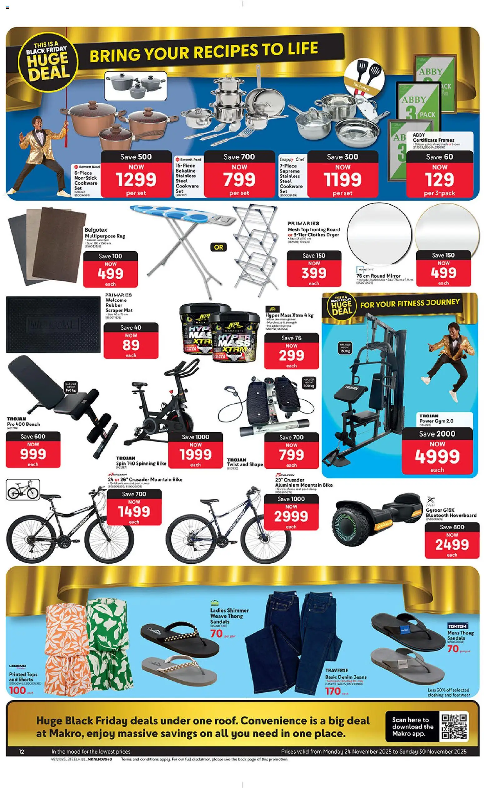 New Makro catalogue – valid from 24.11.2025 | Page: 12 | Products: Sandals, Jeans, Mirror, Cookware