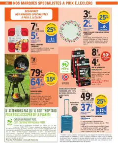 E.Leclerc - Prévisualisation de BARBECUE BOULE Beaux jours, En acier. Surface de cuisson en acier chromé de D. 54 cm. Grille à charbon: D. 48 cm. Hauteur de cuisson: H. 77 cm. Dim. (hors tout)(2): L. 71 cm x 1. 58 cm x H. 95 cm. Vendu vide. valide à partir de 28.04.2026 | Page: 22