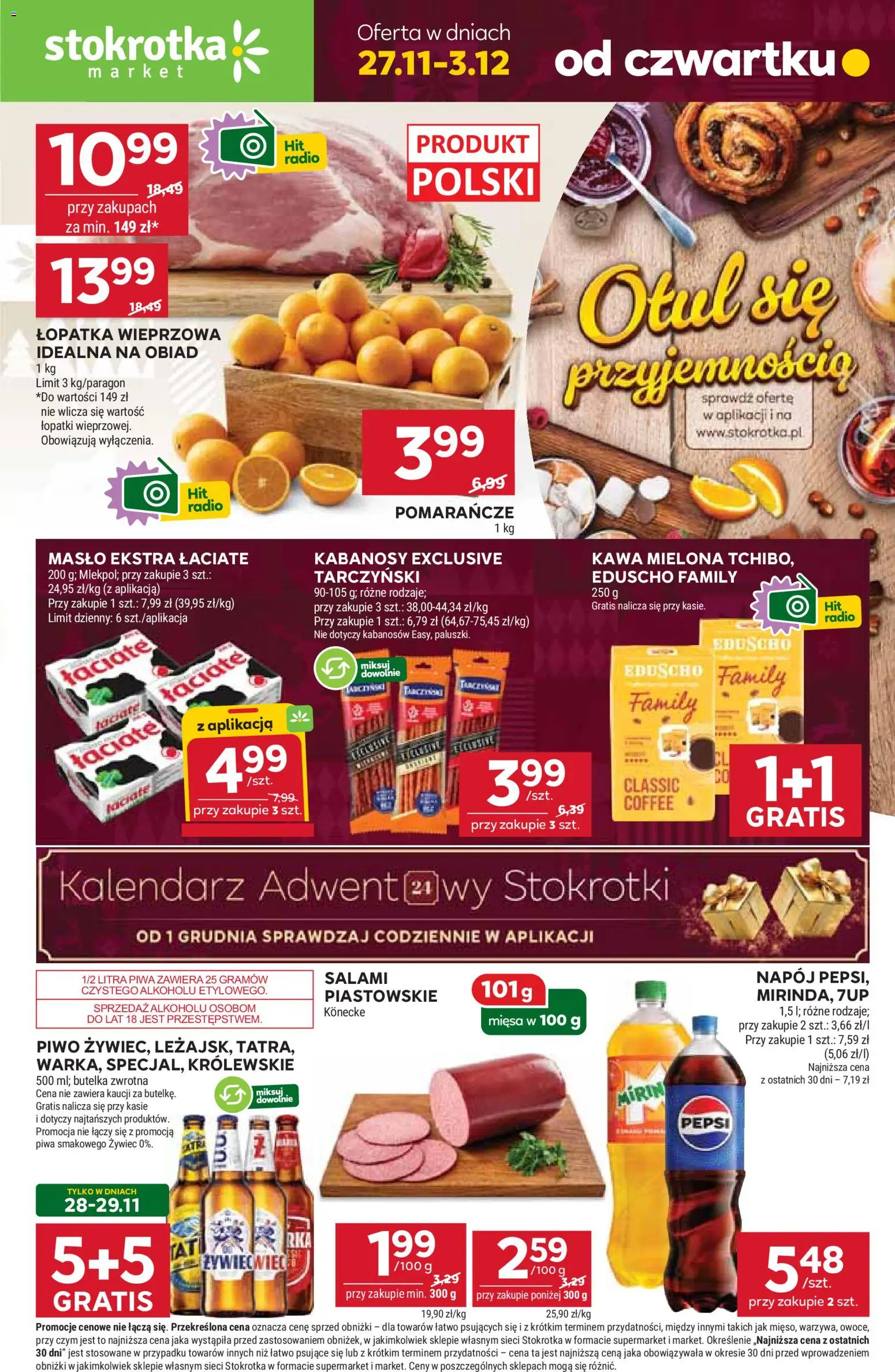 Stokrotka Gazetka - Market od 27.11.2025 | Strona: 1 | Produkty: Stokrotka, Pepsi, Kabanosy, Masło