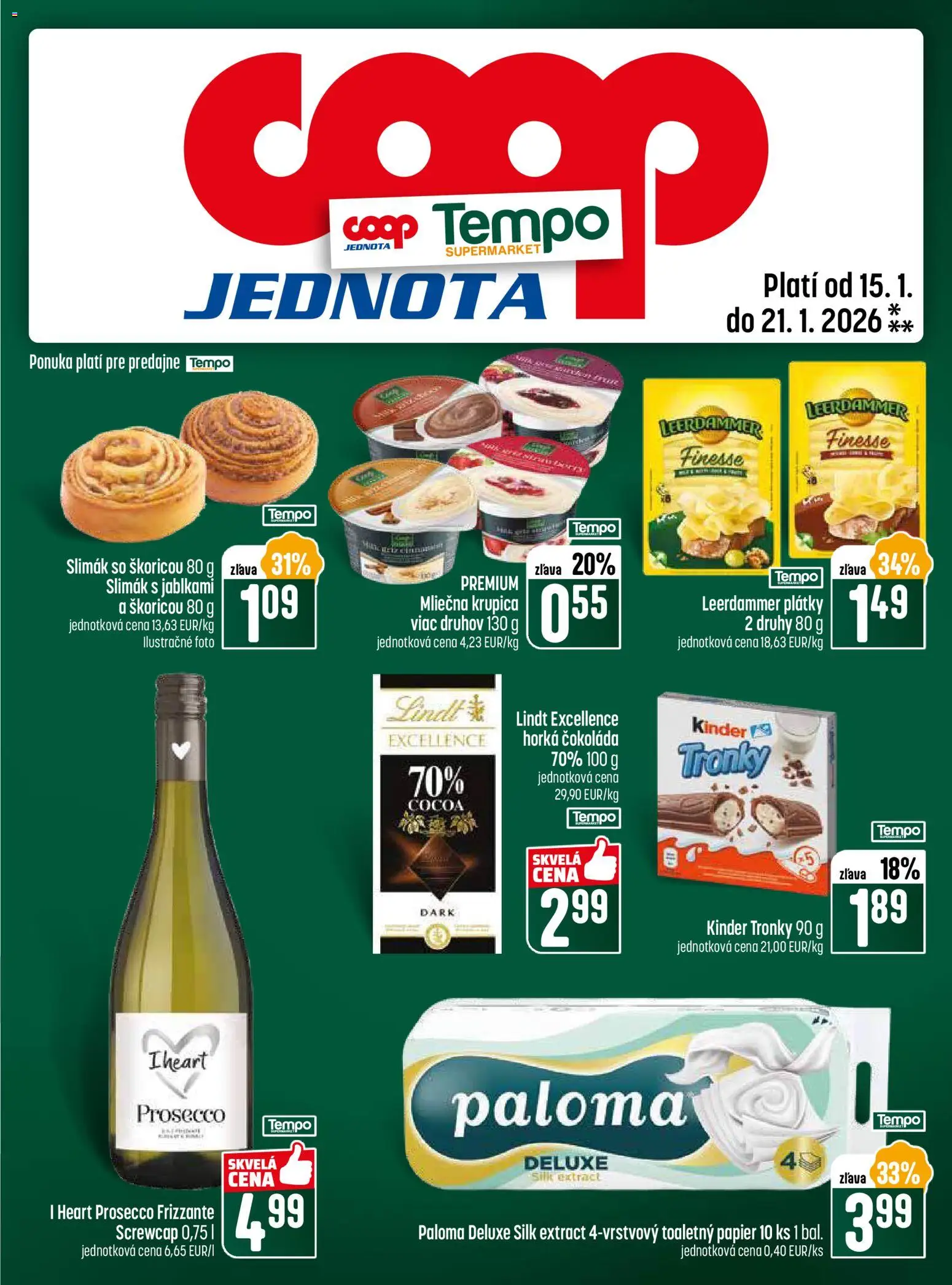 Nové COOP Jednota akcie – leták je platný od 15.01.2026 | Strana: 25 | Produkty: Prosecco, Lindt, Kinder, Toaletný papier