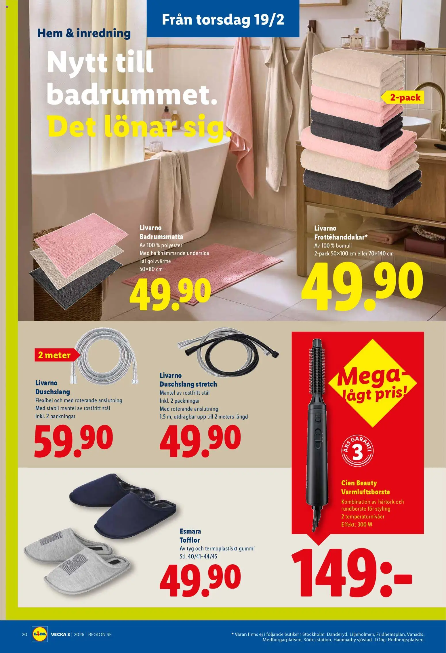 Lidl reklamblad aktuell från 16.02.2026 | Sida: 23 | Produkter: Badrumsmatta, Hårtork, Tofflor