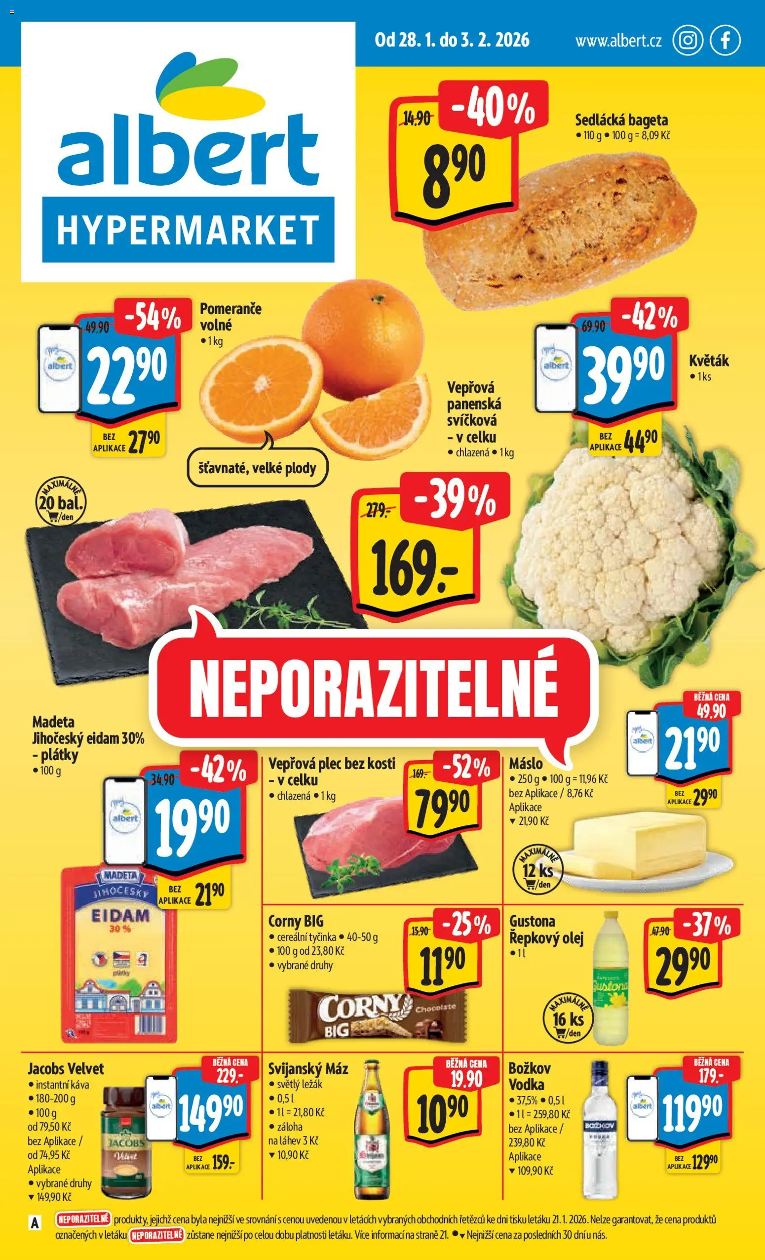 Albert leták - Hypermarket od 28.01.2026 | Strana: 1 | Produkty: Pomeranče, Instantní káva, Eidam, Láhev