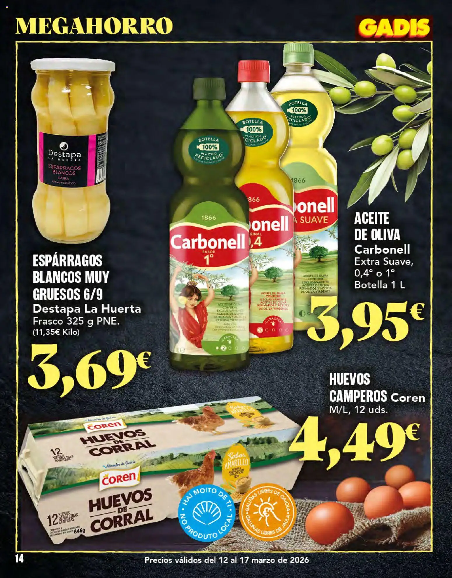 Gadis folleto │ válido desde el 12.03.2026 | Página: 14 | Productos: Huevos, Aceite, Νερό καρύδας, Aceite de oliva