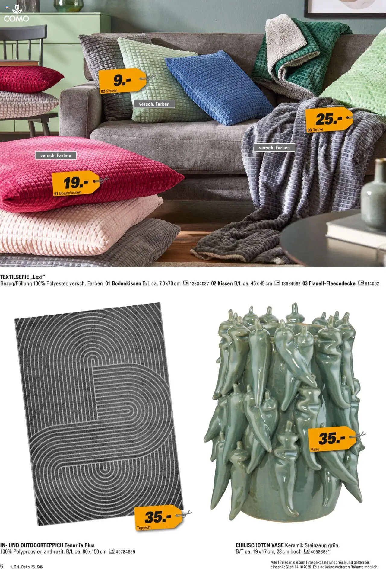 Höffner Prospekt 	 – gültig ab 01.10.2025 | Seite: 6 | Produkte: Kissen, Decke, Teppich, Vase