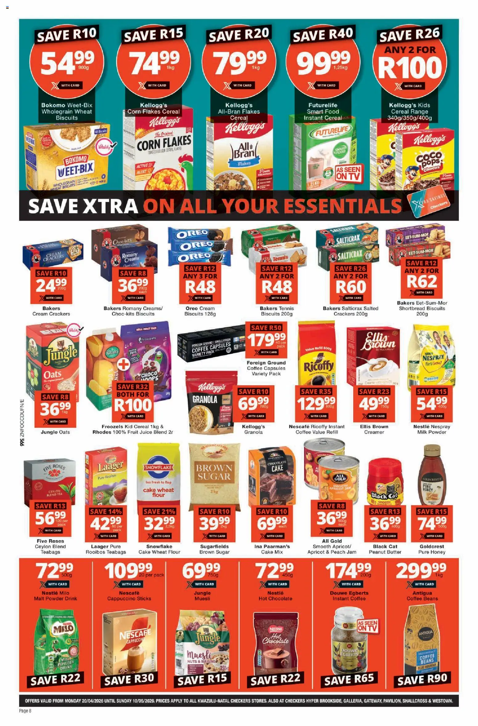 New Checkers catalogue – valid from 20.04.2026 | Page: 8 | Products: Cake, Biscuits, Chocolate, Tea