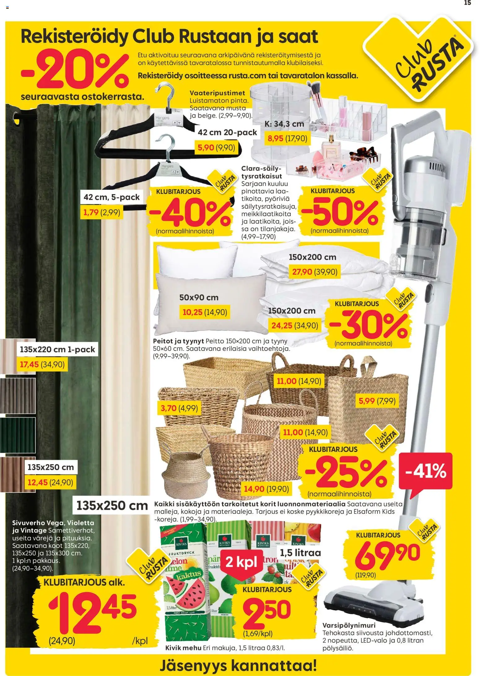 Rusta tarjoukset – voimassa 19.01.2026 alkaen | Sivu: 15 | Tuotteet: Tyynyt, Tyyny, Peitto, Mehu