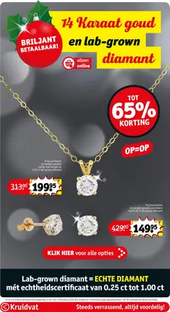 14-karaats gouden collier met hanger en 0.25 ct lab-grown diamant, Prijsvoorbeeld: 14-karaats gouden collier met hanger en 0.25 ct lab-grown diamant - Voorbeeld van een folder van Kruidvat, geldig van 08.12.2025 | Pagina: 24 | Producten: Hanger, Diamant, Kan