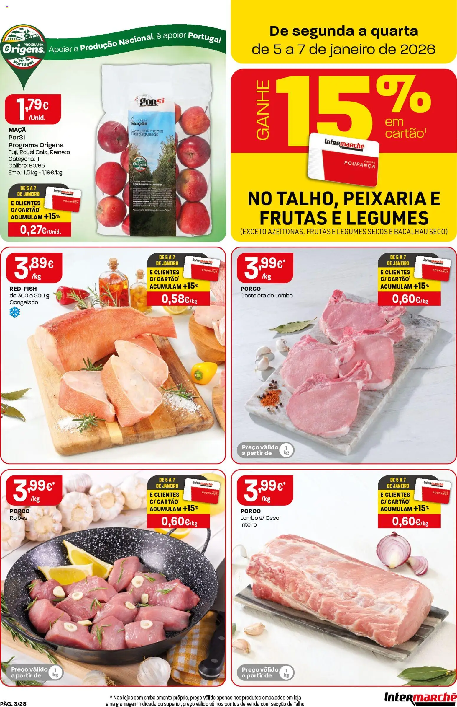 Intermarché folheto │ válido de 02.01.2026 | Página: 3 | Produtos: Bacalhau, Lombo, Maça, Maçãs