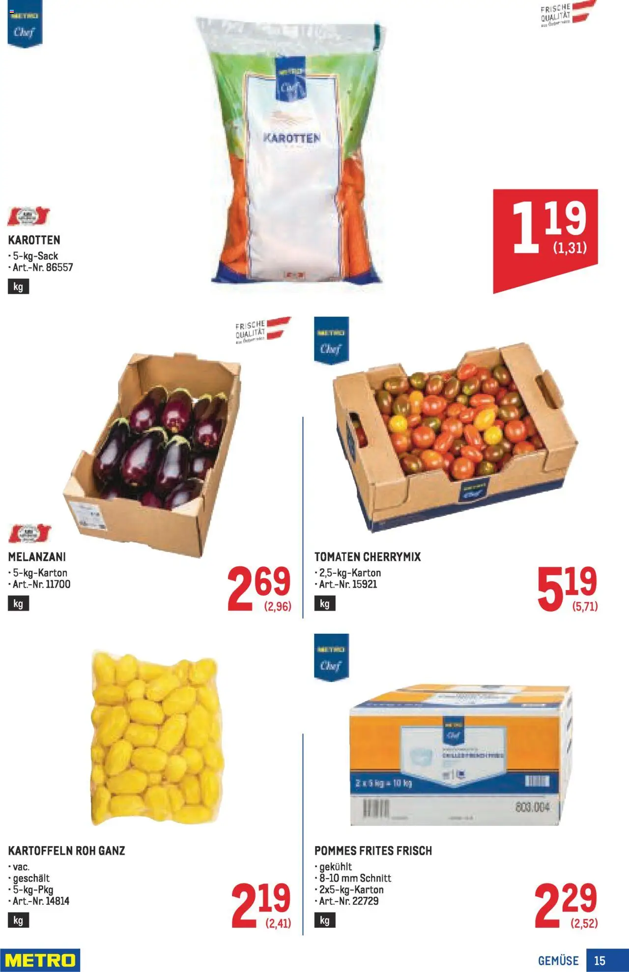 Metro Angebote Profi gültig ab 07.08.2025 | Seite: 15 | Produkte: Kartoffeln, Gemüse, Tomaten