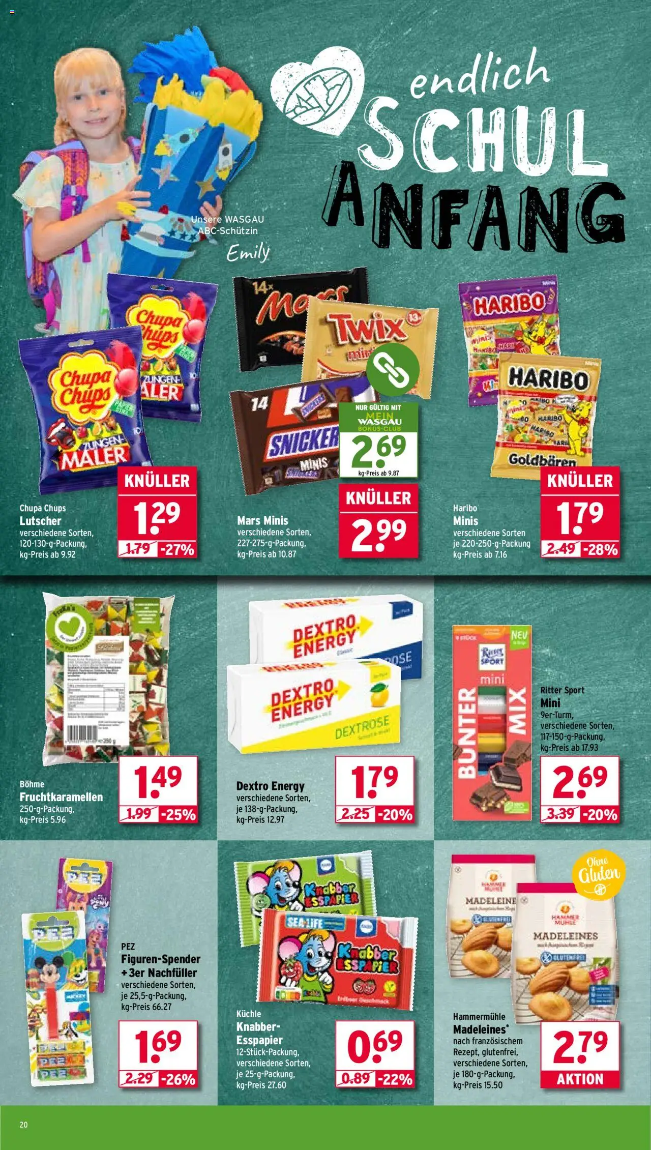 Wasgau Prospekt 	 - gültig ab dem 28.07.2025 | Seite: 20 | Produkte: Mühle, Ritter sport, Mars, Twix