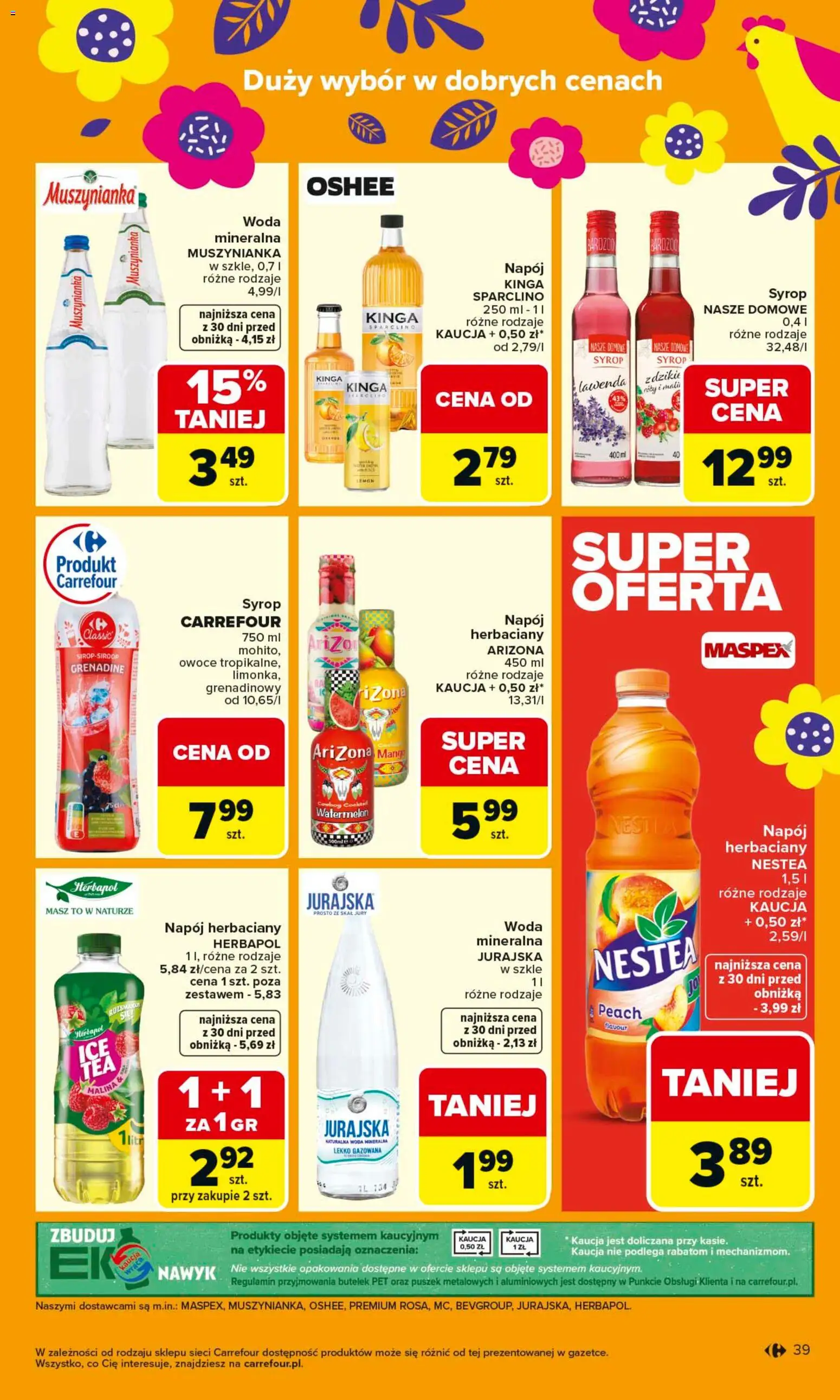 Carrefour gazetka od 23.03.2026 | Strona: 45 | Produkty: Syrop, Muszynianka, Woda, Owoce