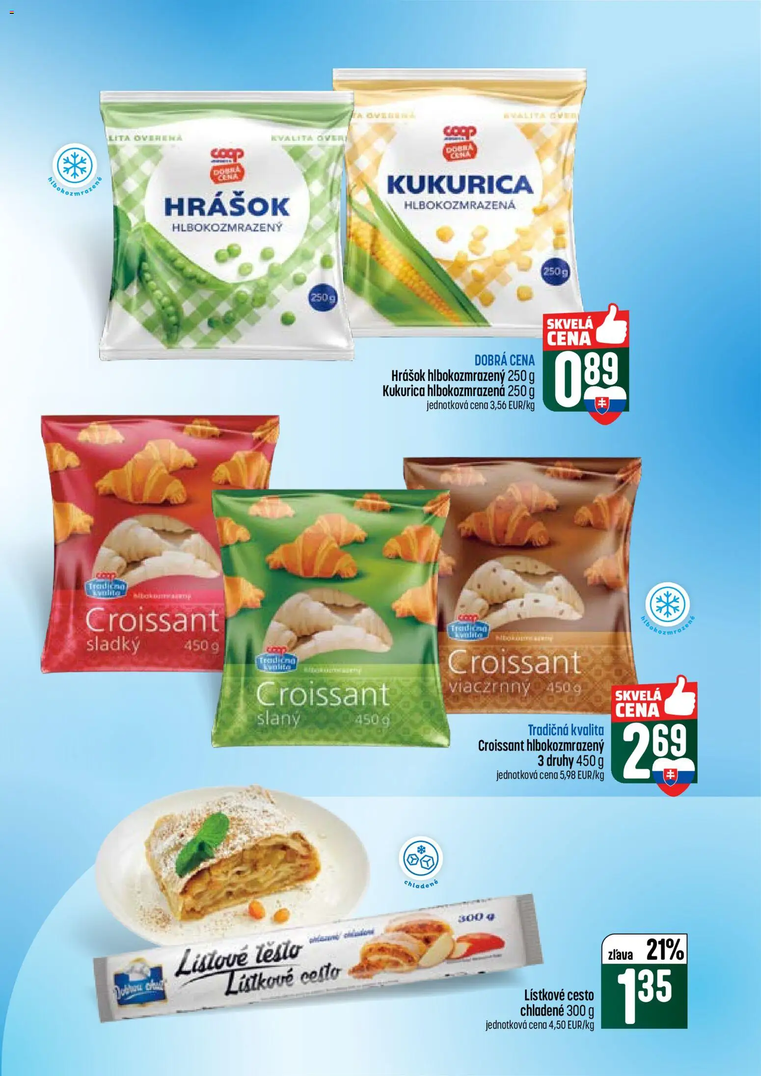 Nové COOP Jednota akcie – leták je platný od 15.01.2026 | Strana: 21 | Produkty: Croissant, Hrášok, Lístkové cesto, Kukurica