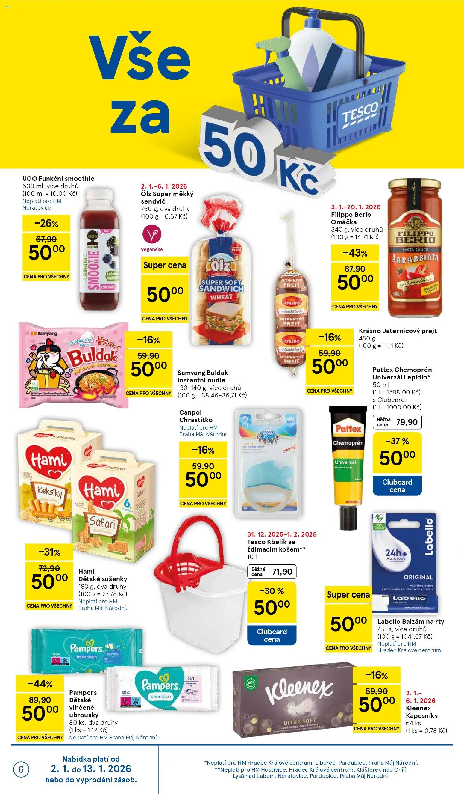 Tesco leták - Hypermarket od 02.01.2026 | Strana: 6 | Produkty: Balzám na rty, Kbelík, Nudle, Sušenky