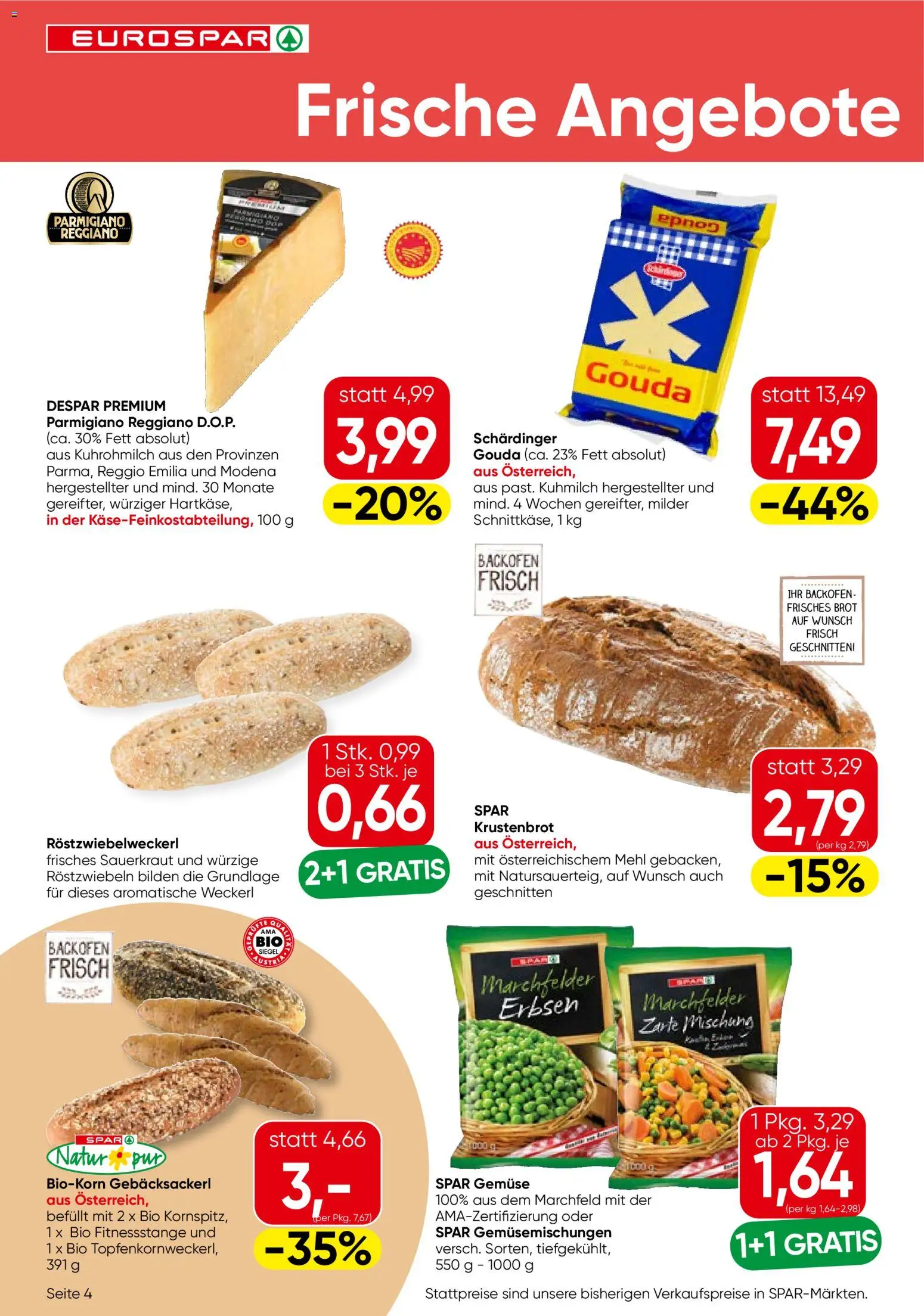 Eurospar Flugblatt gültig ab 29.01.2026 | Seite: 4 | Produkte: Gemüse, Erbsen, Brot