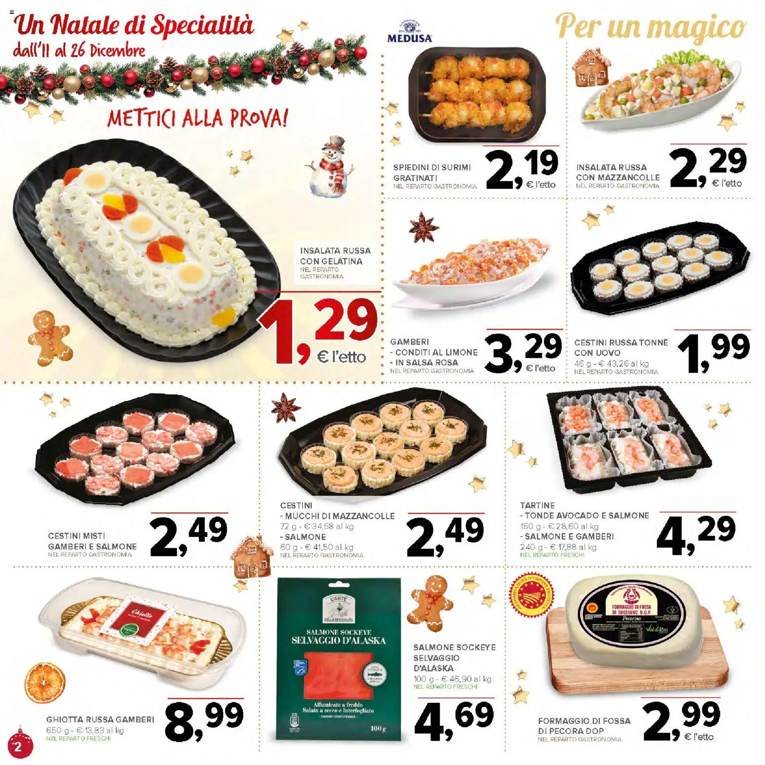 Volantino Todis del 11.12.2025 | Pagina: 2 | Prodotti: Salmone, Salsa, Spiedini, Pecorino