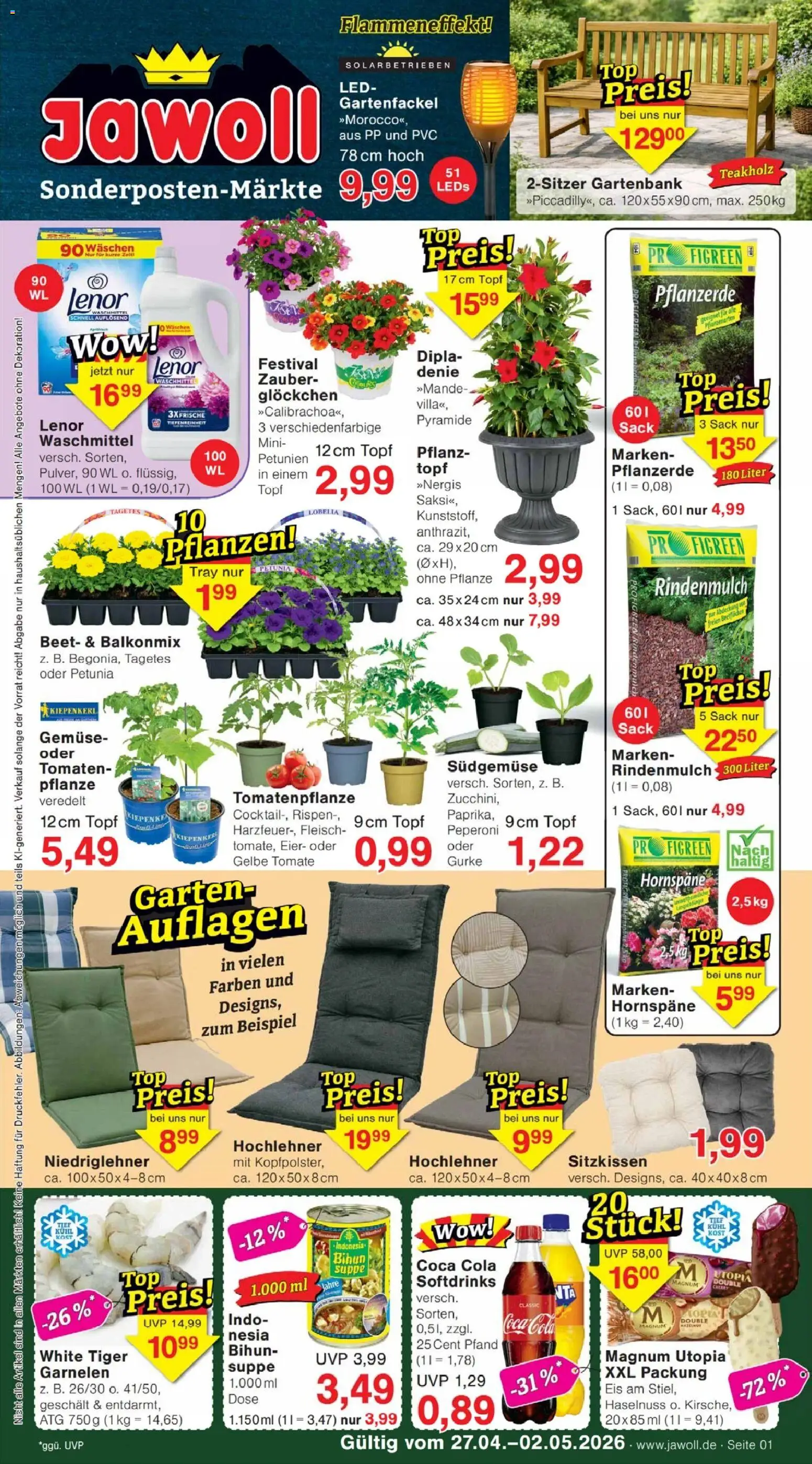 Jawoll Prospekt – gültig ab 27.04.2026 | Seite: 1 | Produkte: Lenor, Eier, Waschmittel, Fleisch