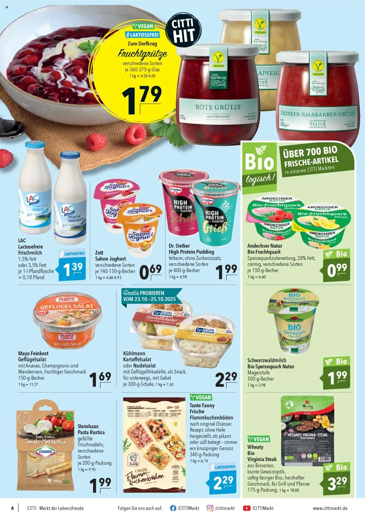 CITTI Markt Prospekt 	 – gültig ab 22.10.2025 | Seite: 6 | Produkte: Joghurt, Champignons, Sahne, Salat
