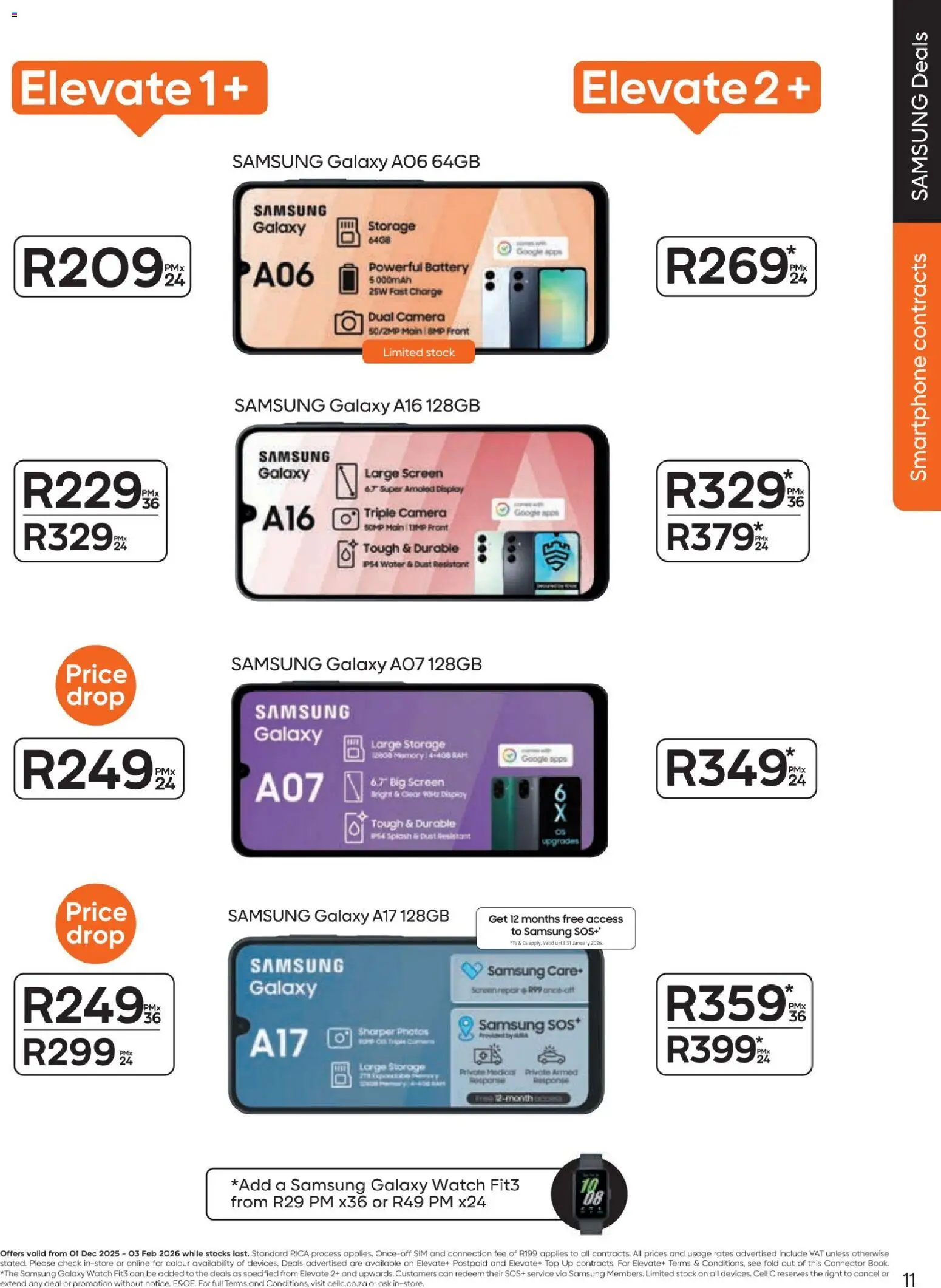 New Cell C catalogue – valid from 01.12.2025 | Page: 13 | Products: Smartphone, Camera, Connector, Water