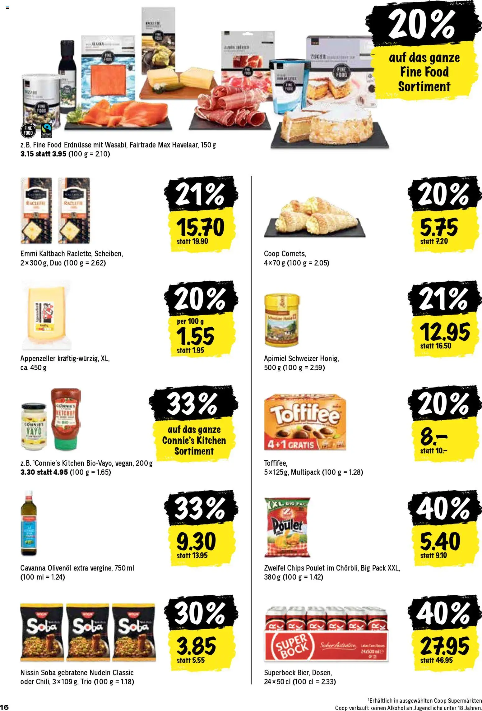Coop Aktionen – gültig ab 20.11.2025 | Seite: 16 | Produkte: Erdnüsse, Nudeln, Chips, Raclette