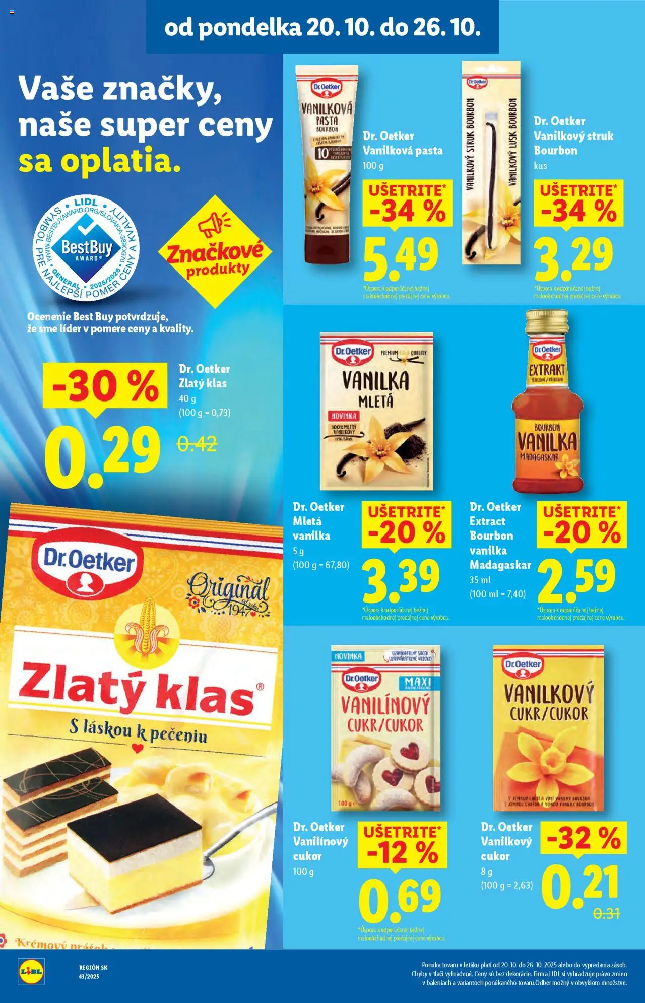 Nové Lidl akcie – leták je platný od 20.10.2025 | Strana: 30 | Produkty: Vanilkový cukor, Zlatý klas, Bourbon, Cukor