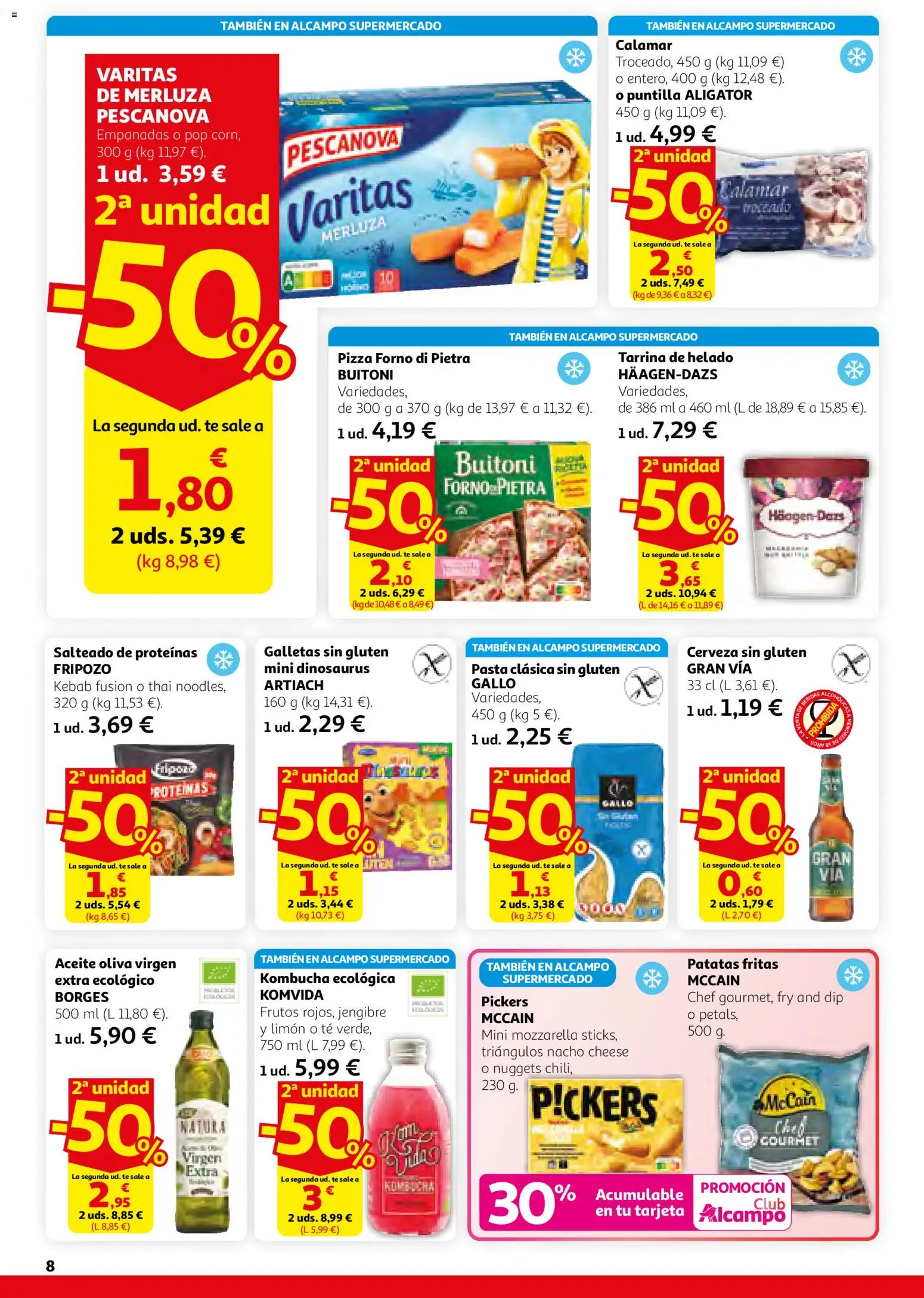 Alcampo - HP Unificado │ válido desde el 26.02.2026 | Página: 8 | Productos: Aceite, Cerveza, Galletas, Nuggets