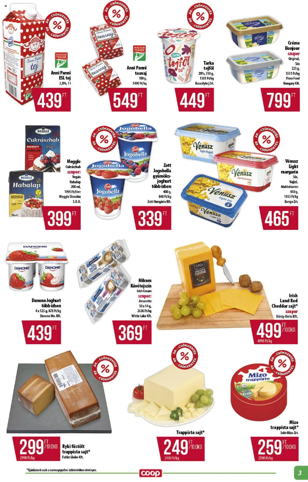 COOP akciós ujság - amely érvényes a következő dátumtól: 18.09.2025 | Oldal: 3 | Termékek: Kávétejszín, Sajt, Cukrászhab, Trappista sajt