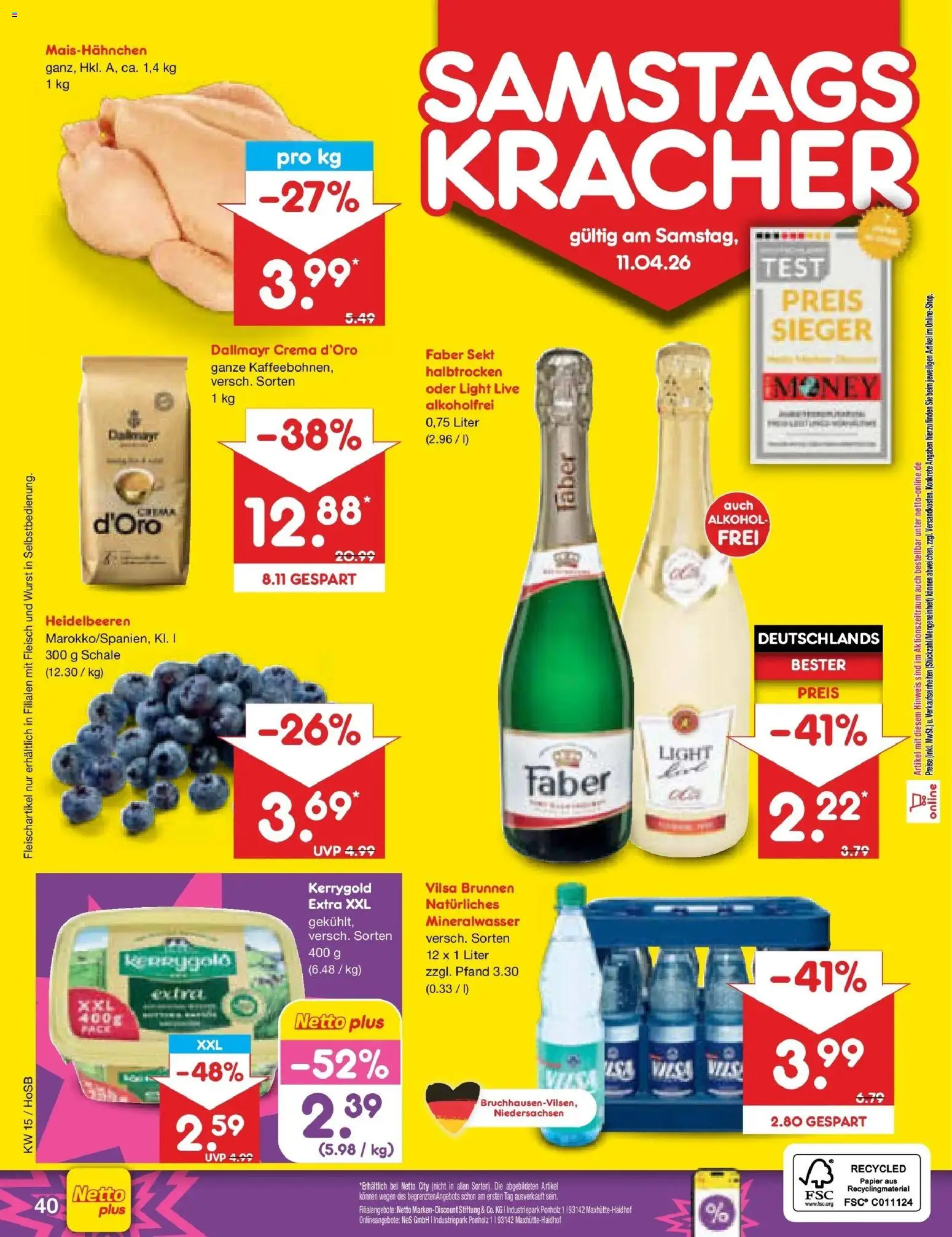 Netto Marken-Discount Prospekt Hannover	 – gültig ab 07.04.2026 | Seite: 58 | Produkte: Heidelbeeren, Dallmayr, Wurst, Fleisch