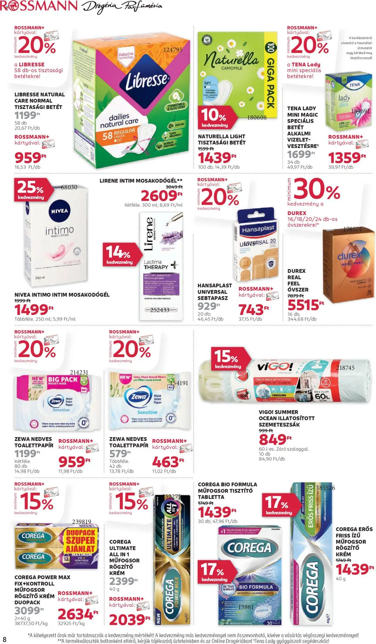 Rossmann akciós ujság - amely érvényes a következő dátumtól: 11.08.2025 | Oldal: 8 | Termékek: Sebtapasz, Tisztasági betét, Óvszer, Aloe vera